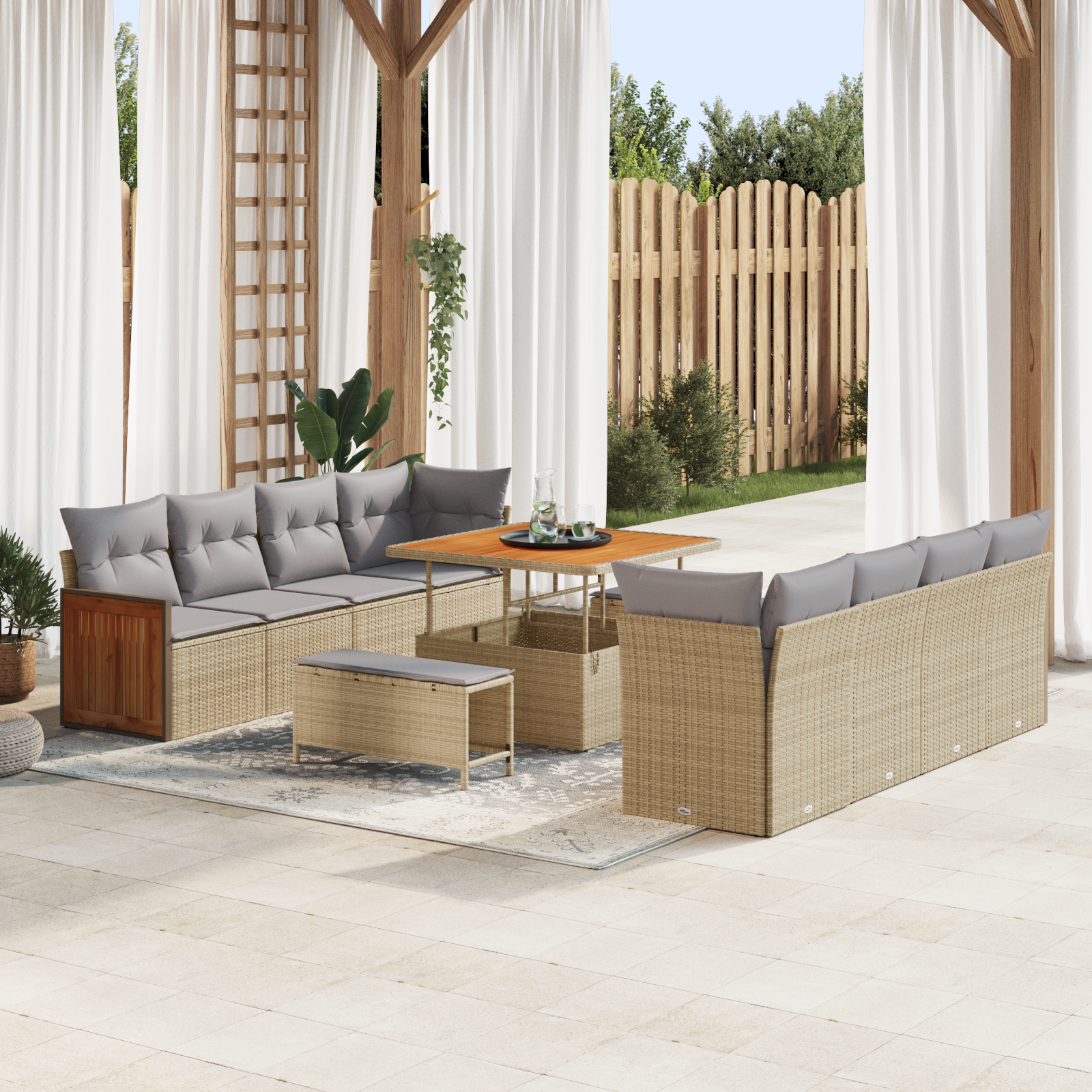 Trädgårdsoffset med kudde 12 pcs Beige och Ljusgrå konstrotting