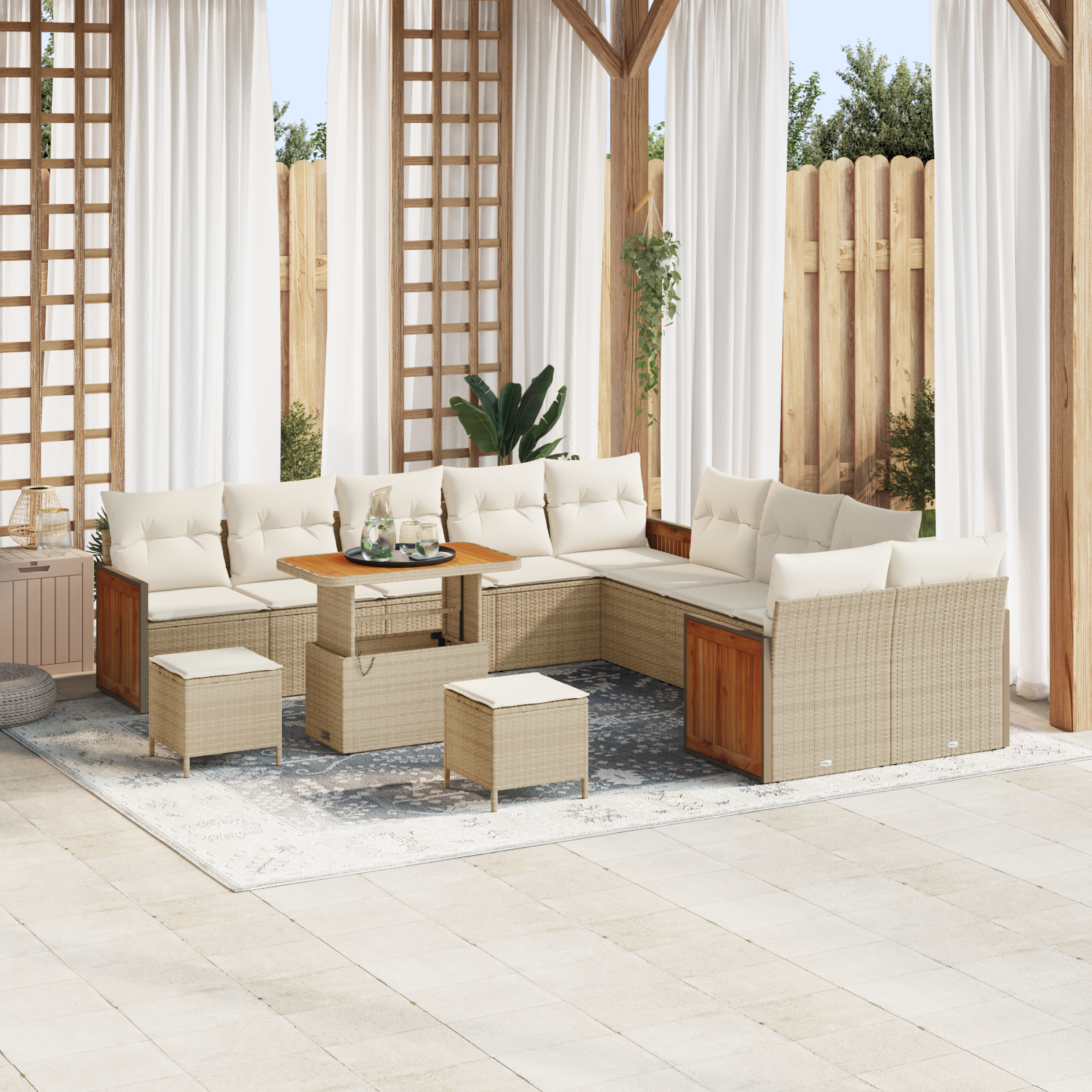 Trädgårdsoffset 17 pcs Beige och gräddfärgad konstrotting