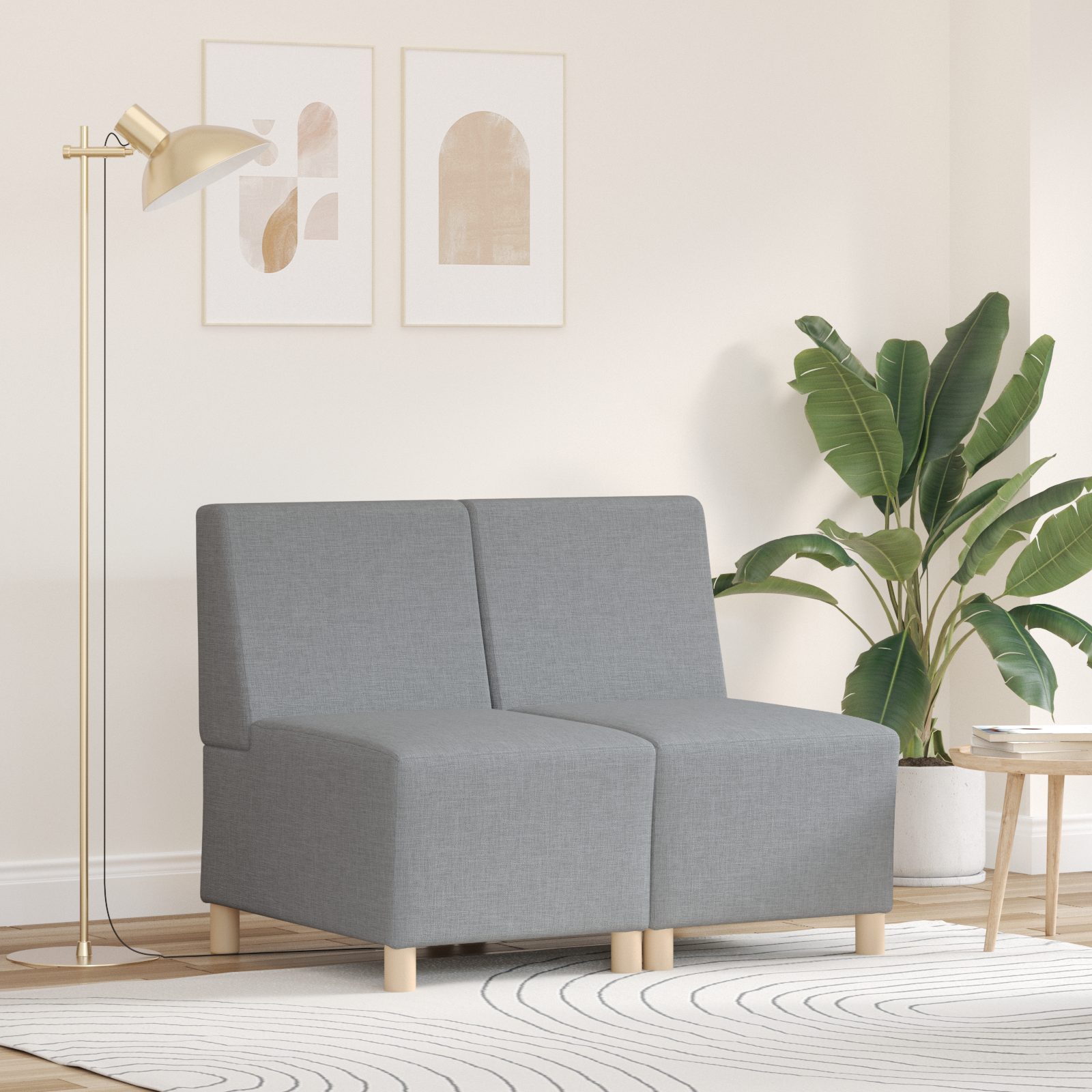 Modulsofa utan armstöd 2 pcs Ljusgrå 55 x 74 x 82 cm tyg