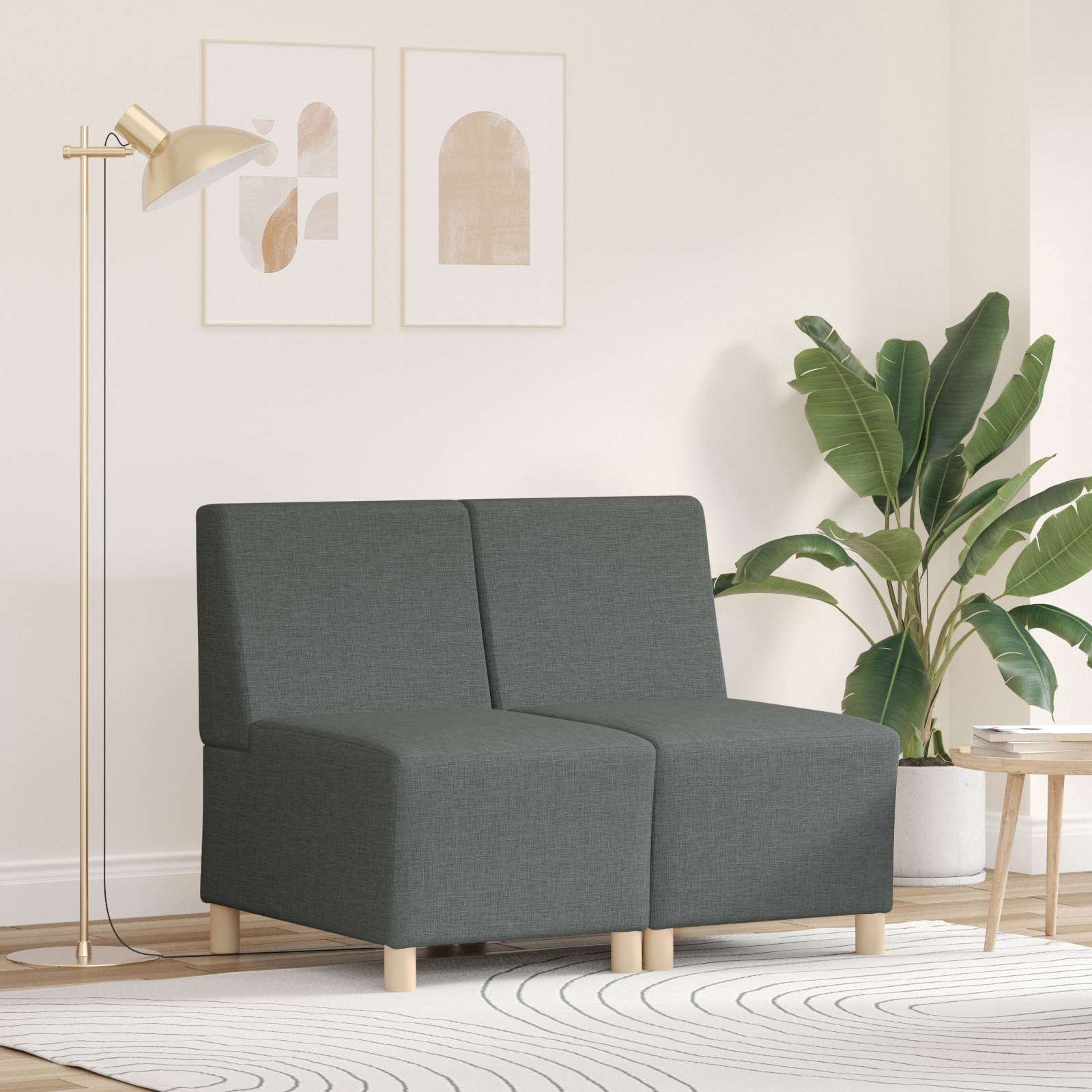 Modulsofa utan armstöd 2 pcs Mörkgrå 55 x 74 x 82 cm tyg