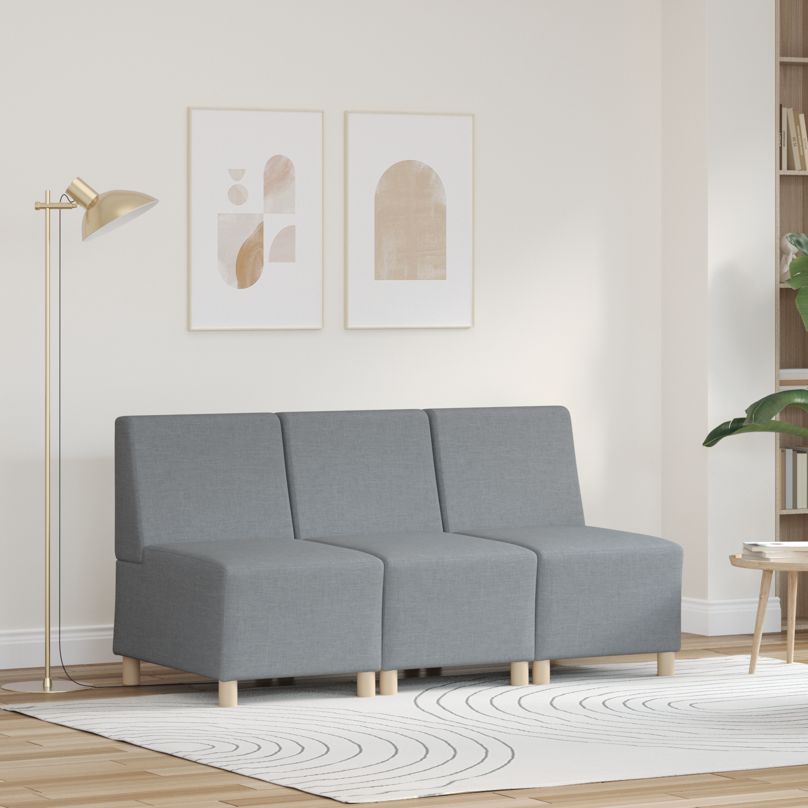 Modulsofa utan armstöd 3 pcs Ljusgrå 55 x 74 x 82 cm tyg