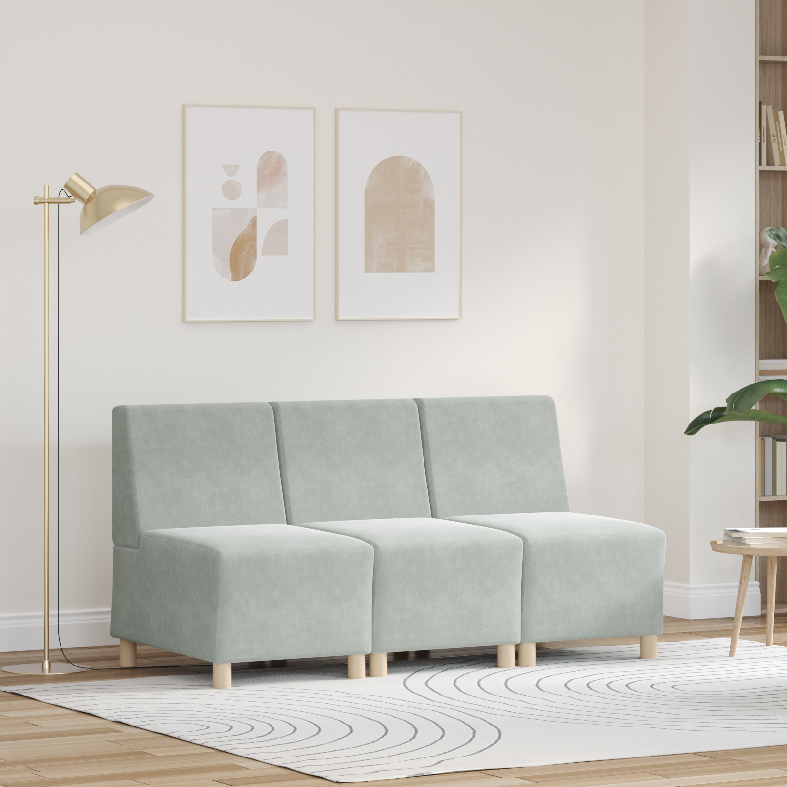 Modulsofa utan armstöd 3 pcs Ljusgrå 55 x 74 x 82 cm Sammet
