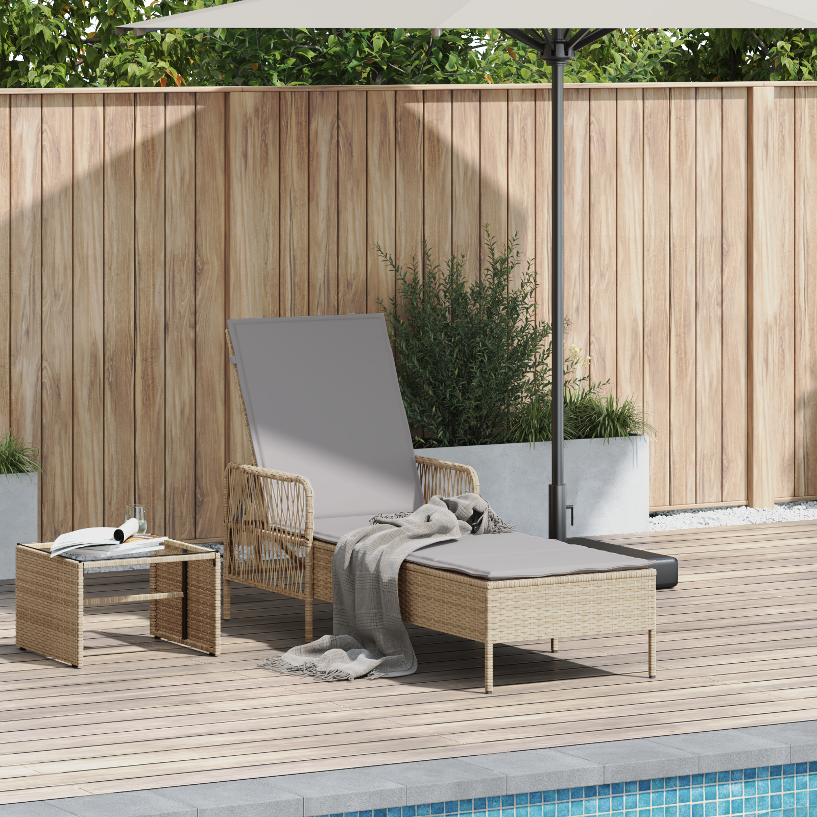Solstol Beige och Ljusgrå 200 x 55 x 92 cm konstrotting