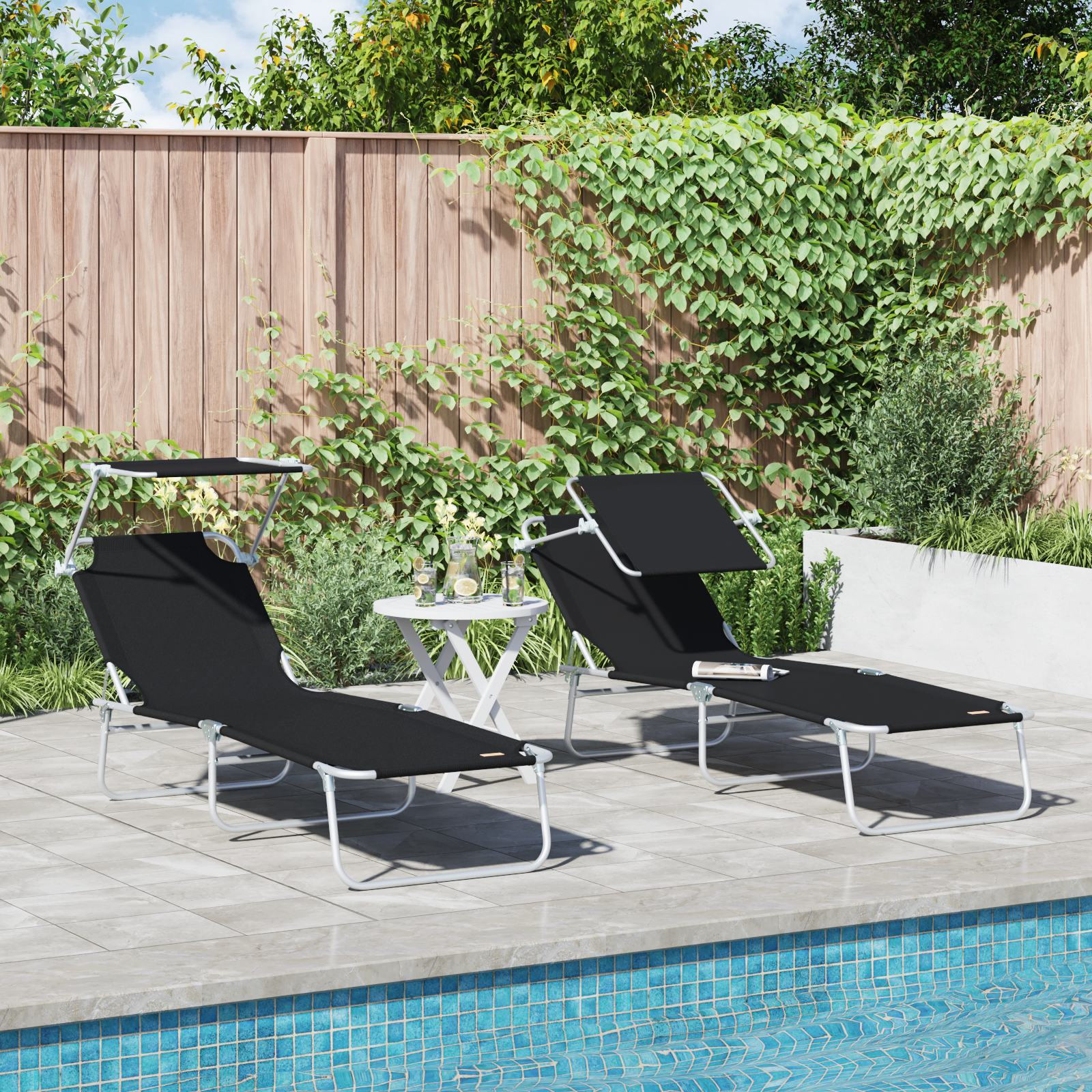 Solstol 2 pcs Svart 58 x 188 x 77cm Polyester