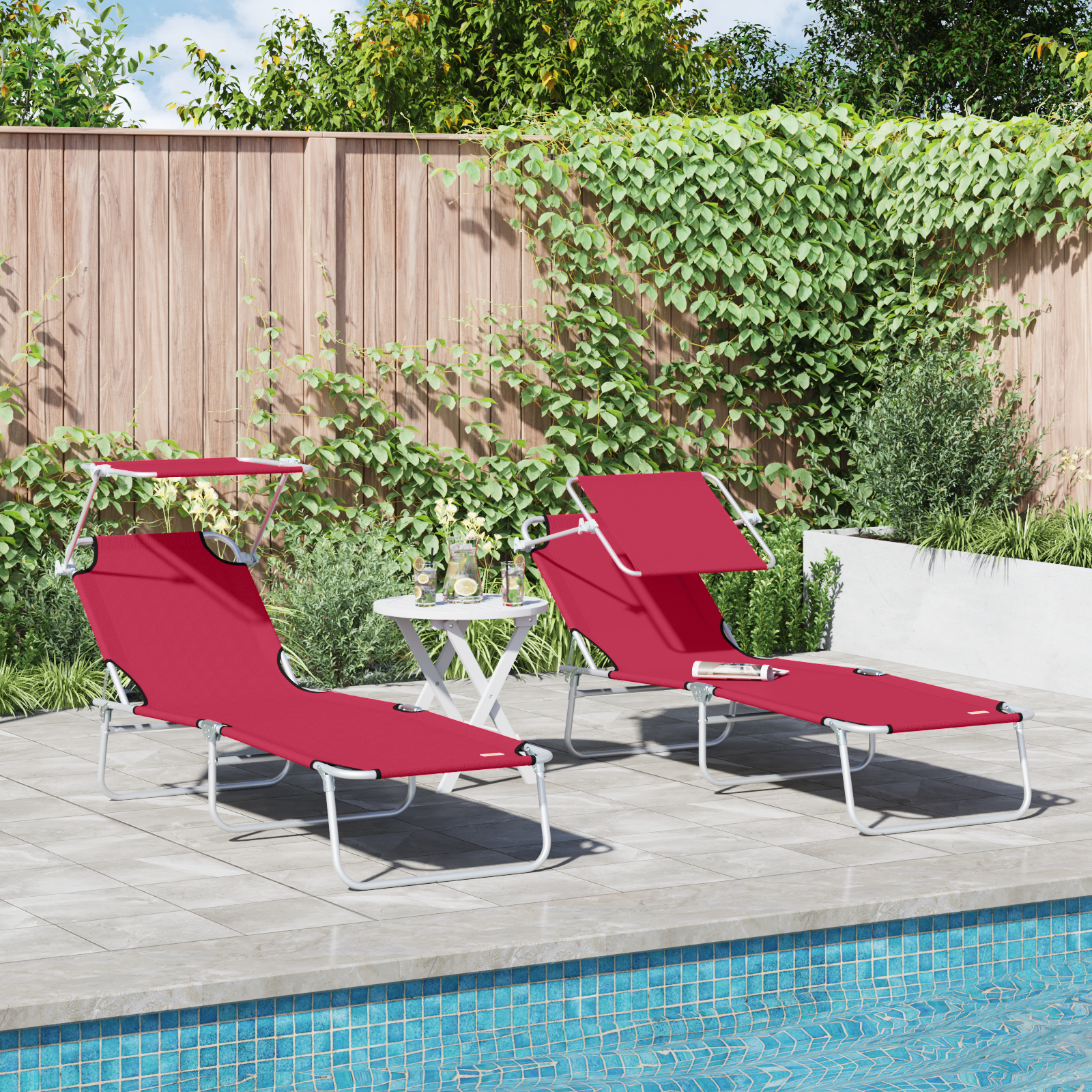 Solstol 2 pcs Röd 58 x 188 x 77cm Polyester