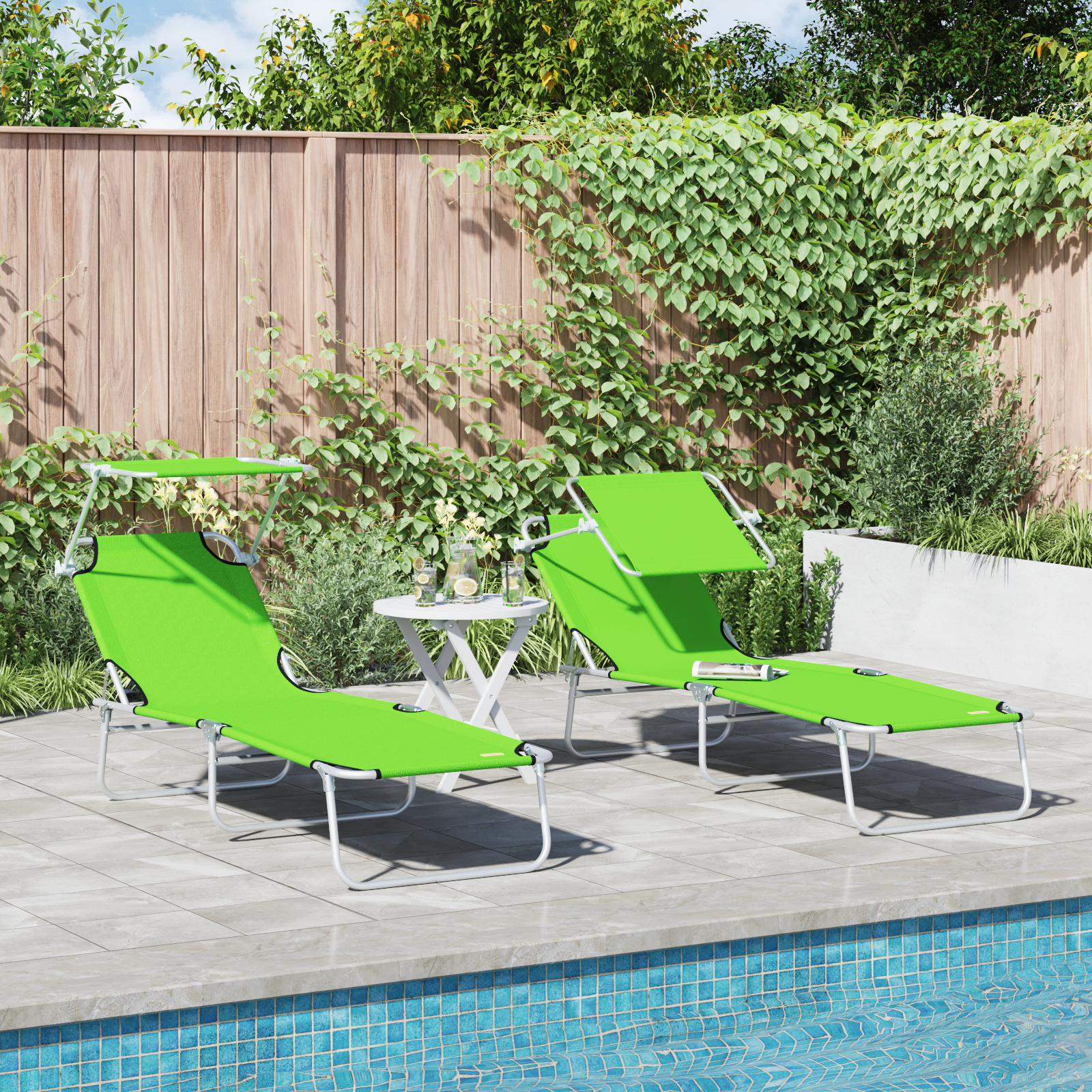 Solstol 2 pcs Grön 58 x 188 x 77cm Polyester