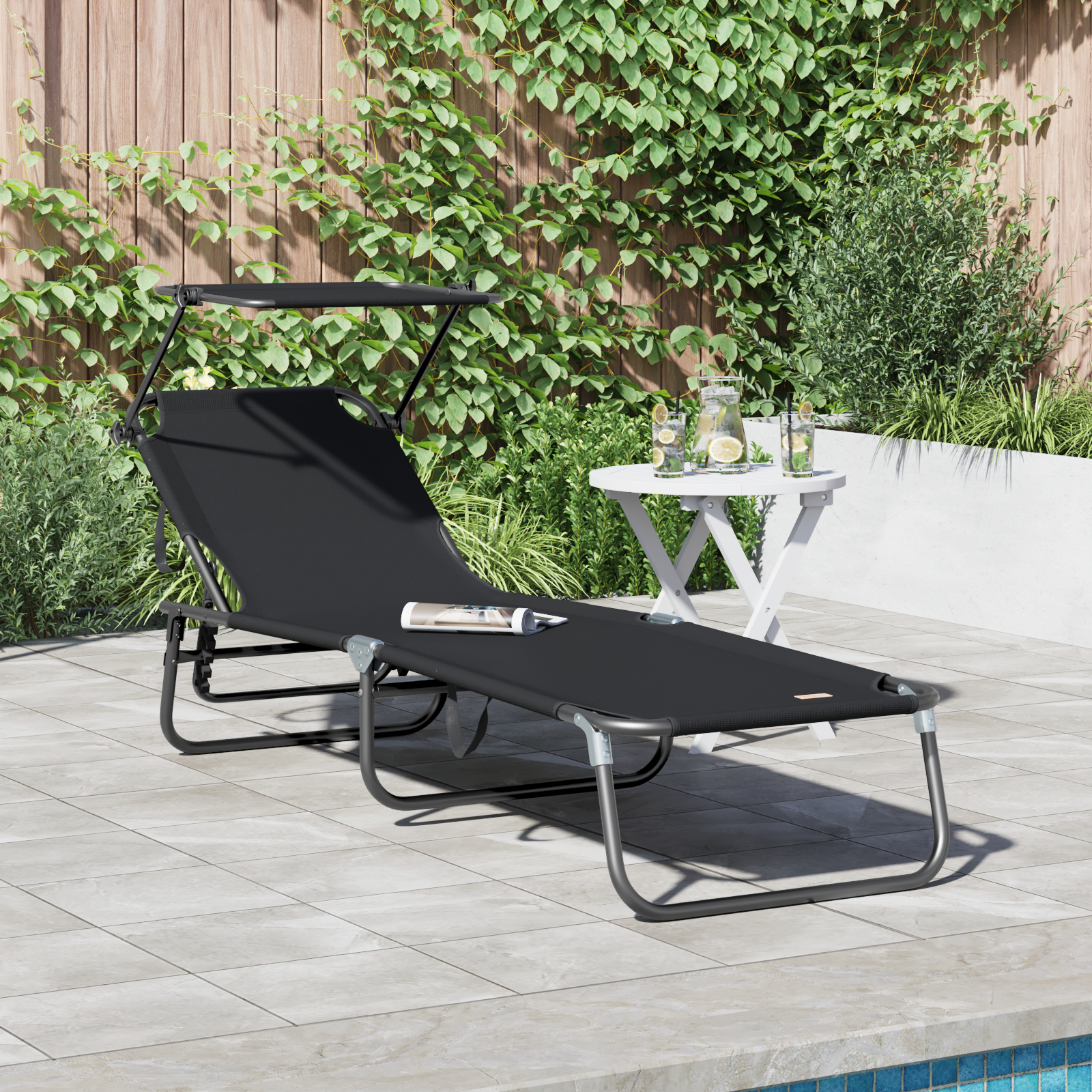 Hopfällbar solstol Svart 190 x 57 x 81 cm oxford