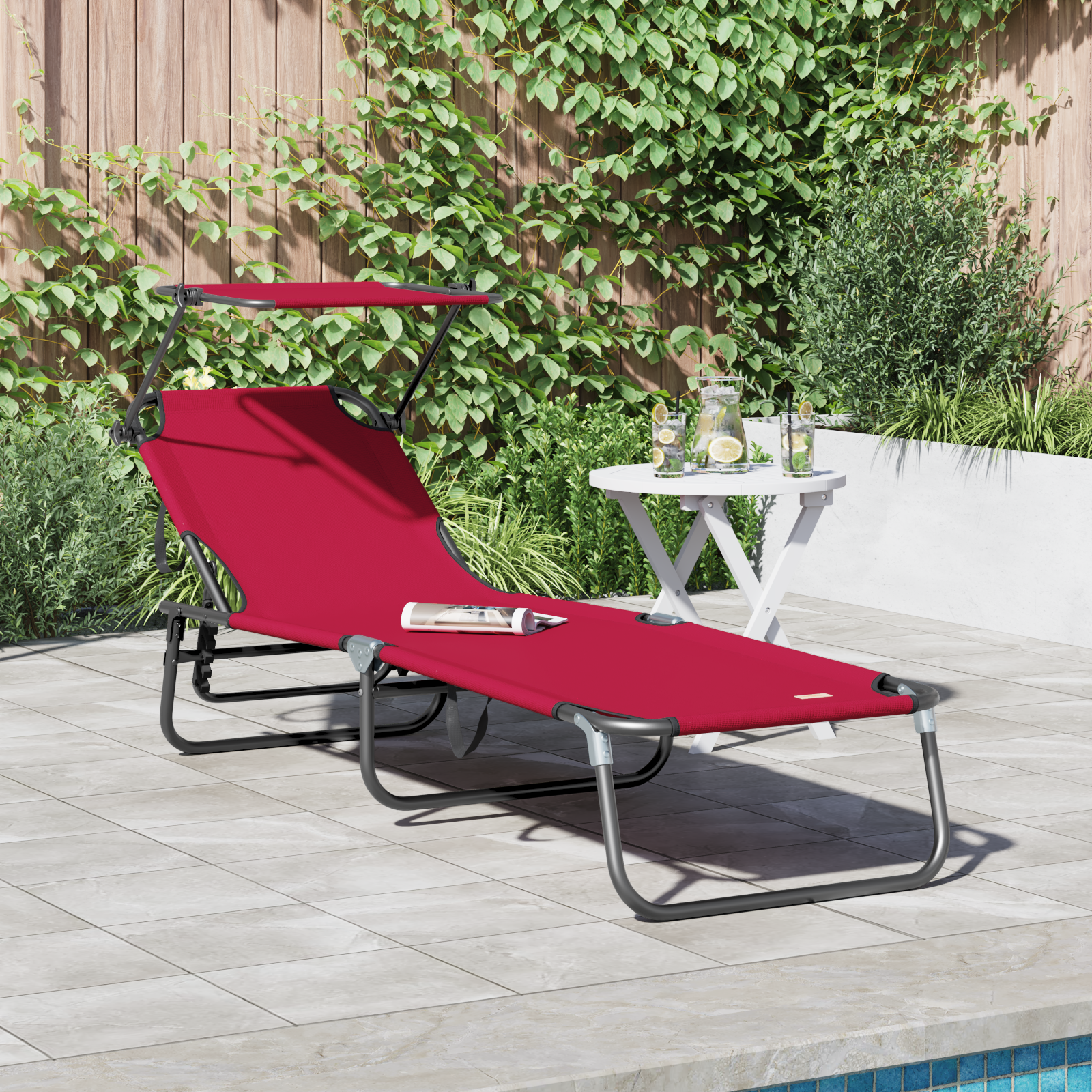 Hopfällbar solstol Röd 190 x 57 x 81 cm oxford