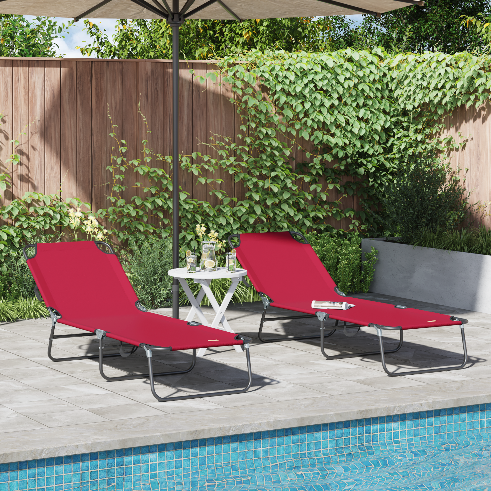 Hopfällbar solstol 2 pcs Röd 188 x 57 x 86,5 cm Polyester
