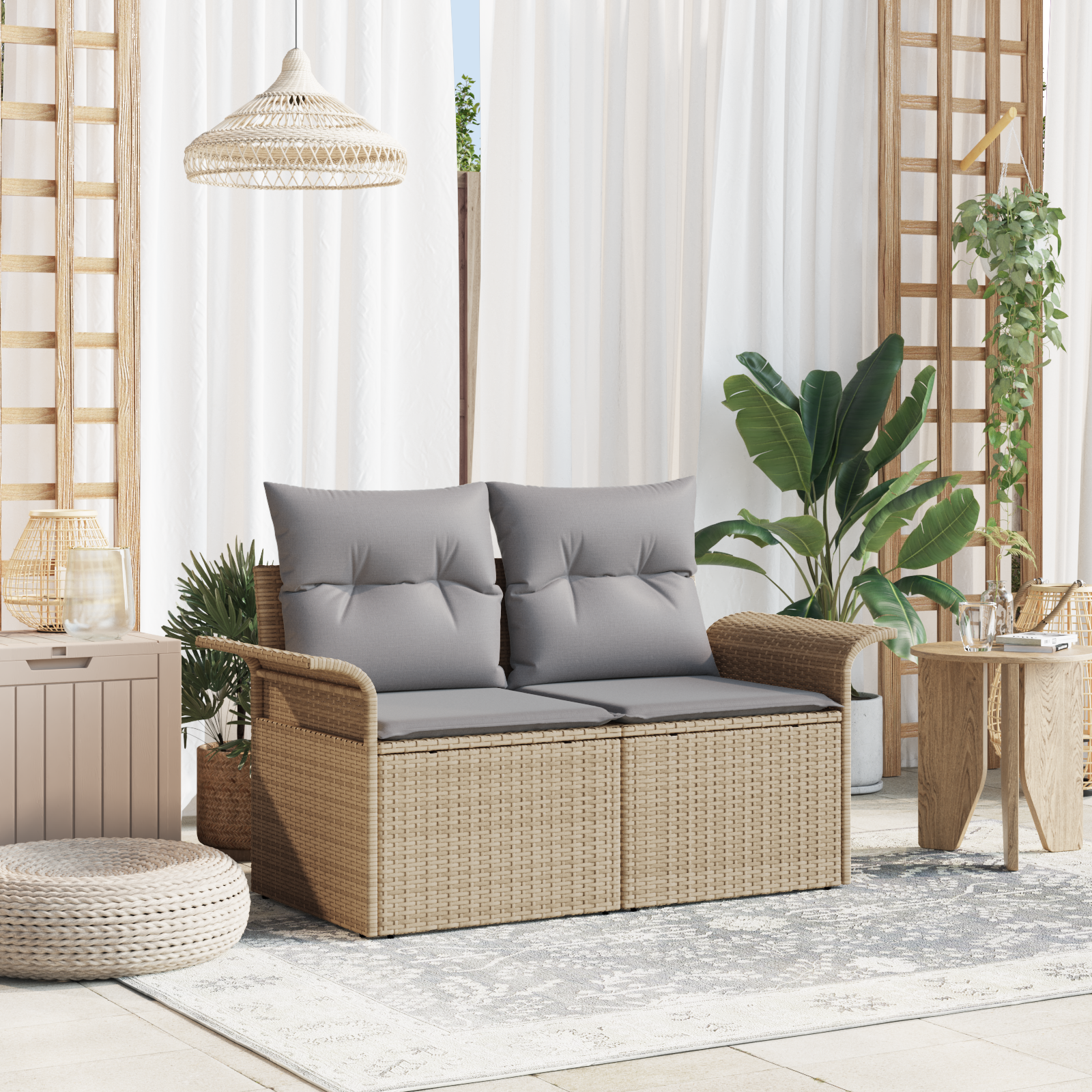 Trädgårdsoffa med kudde Beige 141 x 62 x 69cm konstrotting