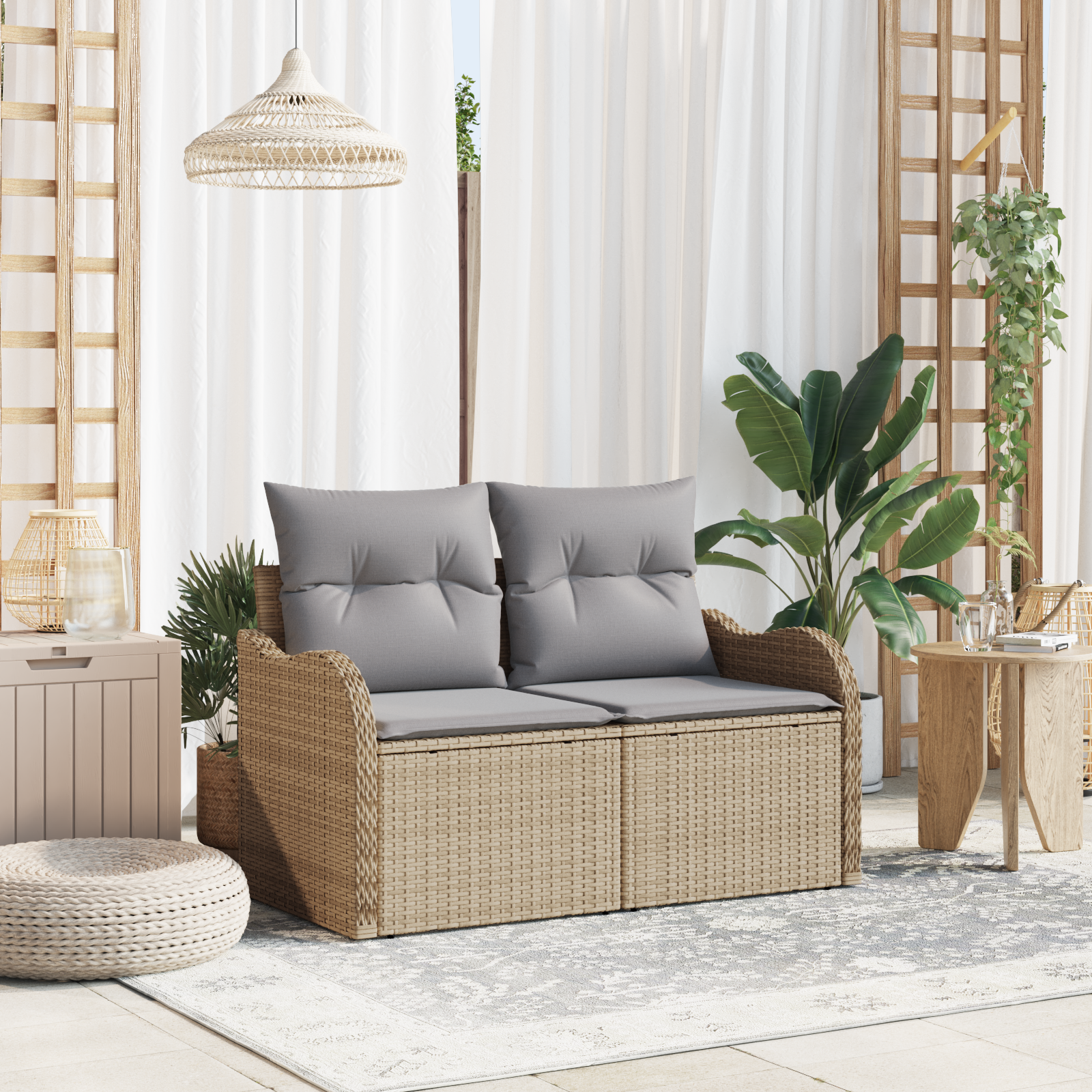 Trädgårdsoffa med kudde Beige 121 x 62 x 69cm konstrotting