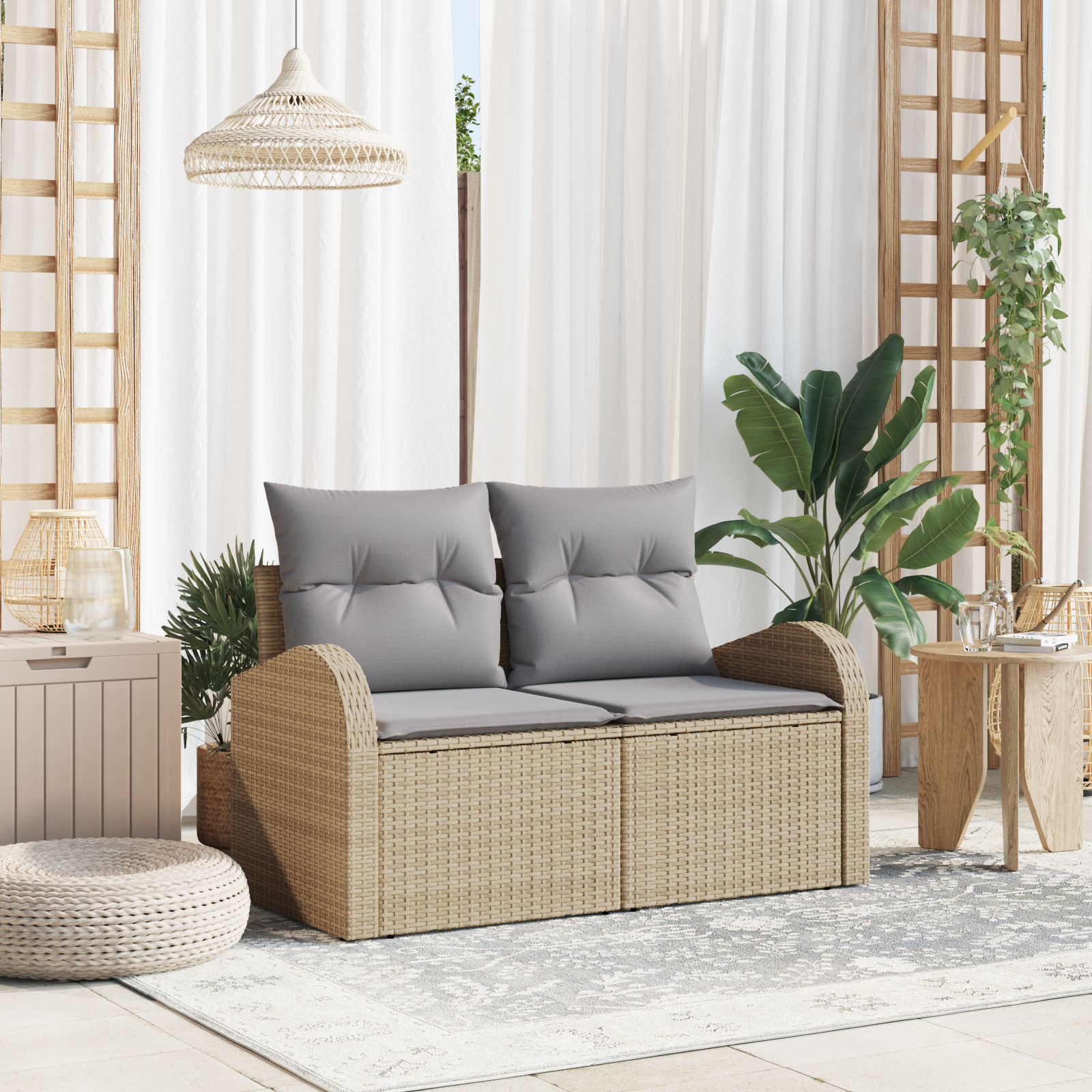 Trädgårdsoffa med kudde Beige 124 x 62 x 69 cm konstrotting
