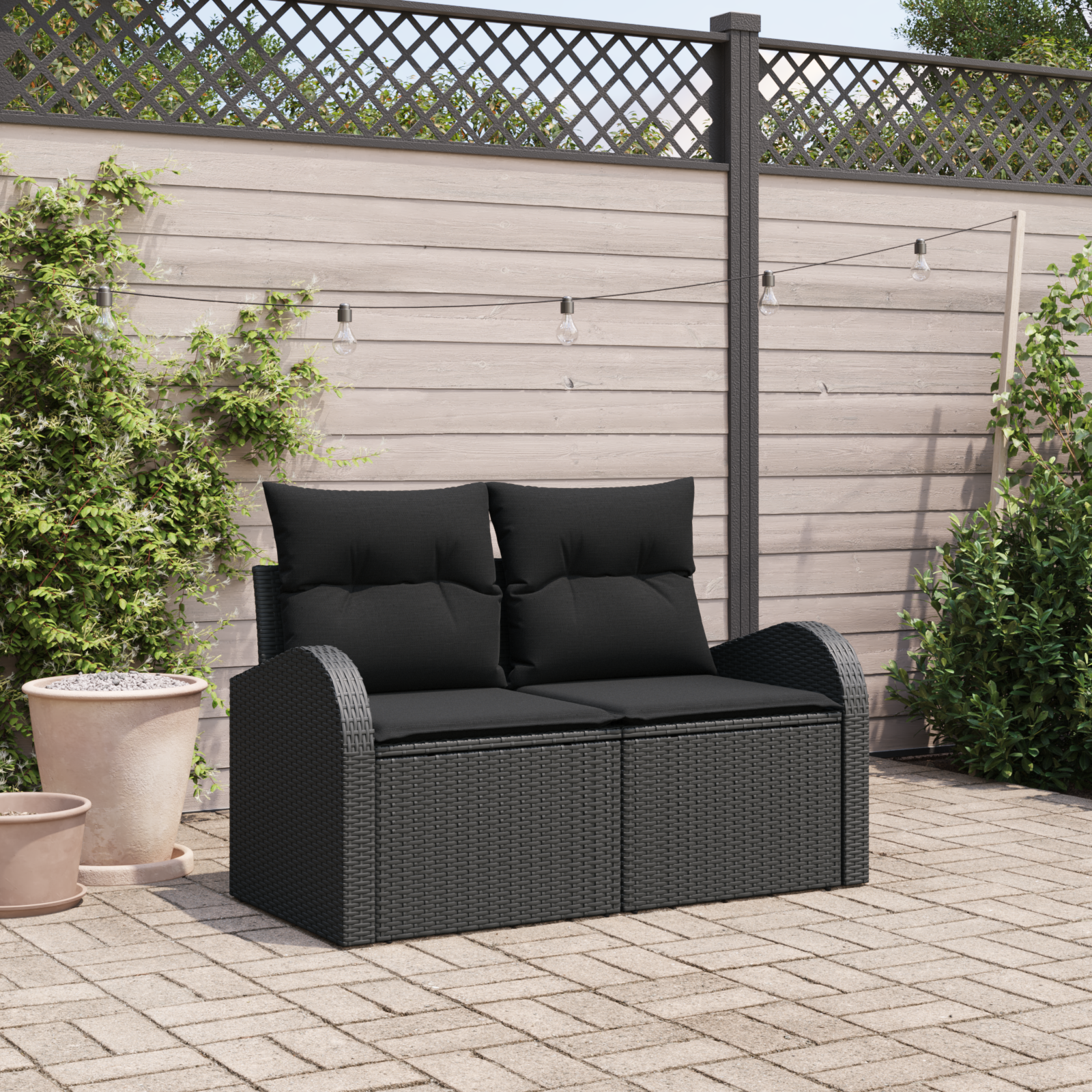 Trädgårdsoffa med kudde Svart 124 x 62 x 69 cm konstrotting