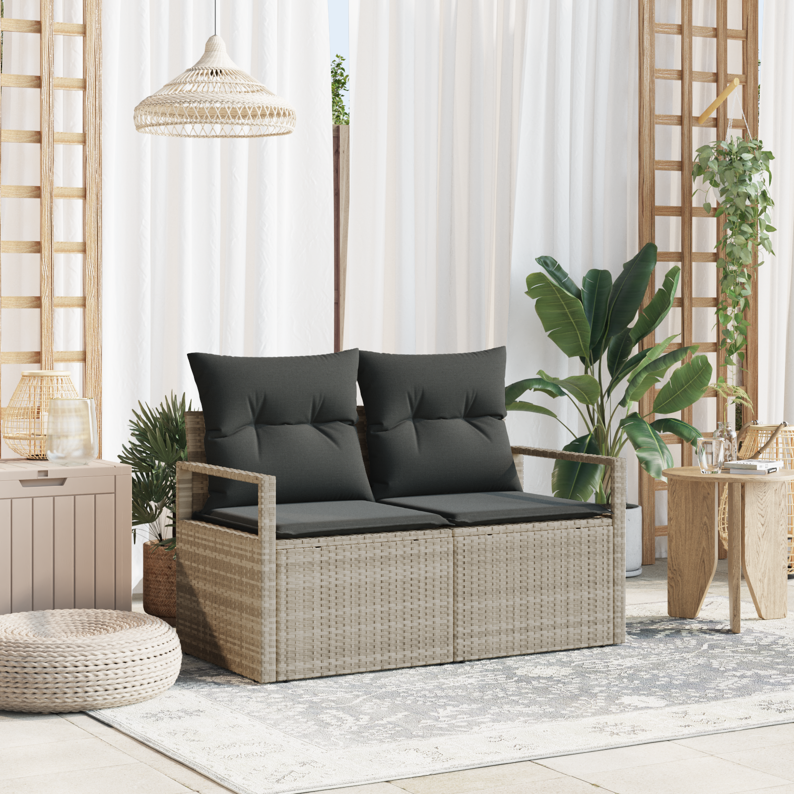Trädgårdsoffa med kudde 120 x 62 x 69 cm konstrotting