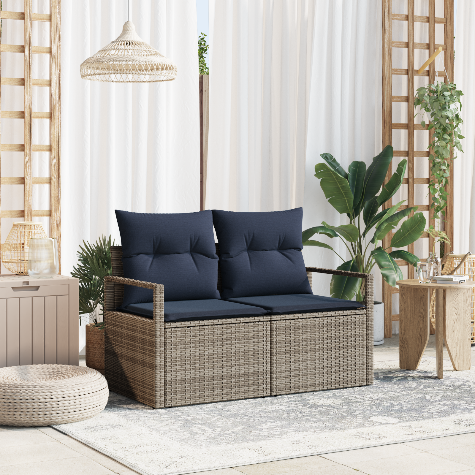 Trädgårdsoffa med kudde 120 x 62 x 69 cm konstrotting