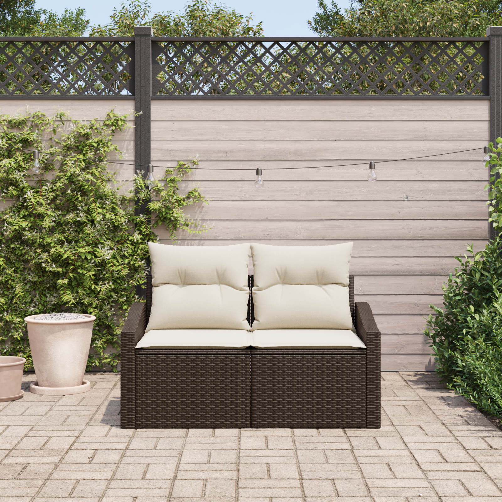 Trädgårdsoffa med kudde 123 x 62 x 69 cm konstrotting