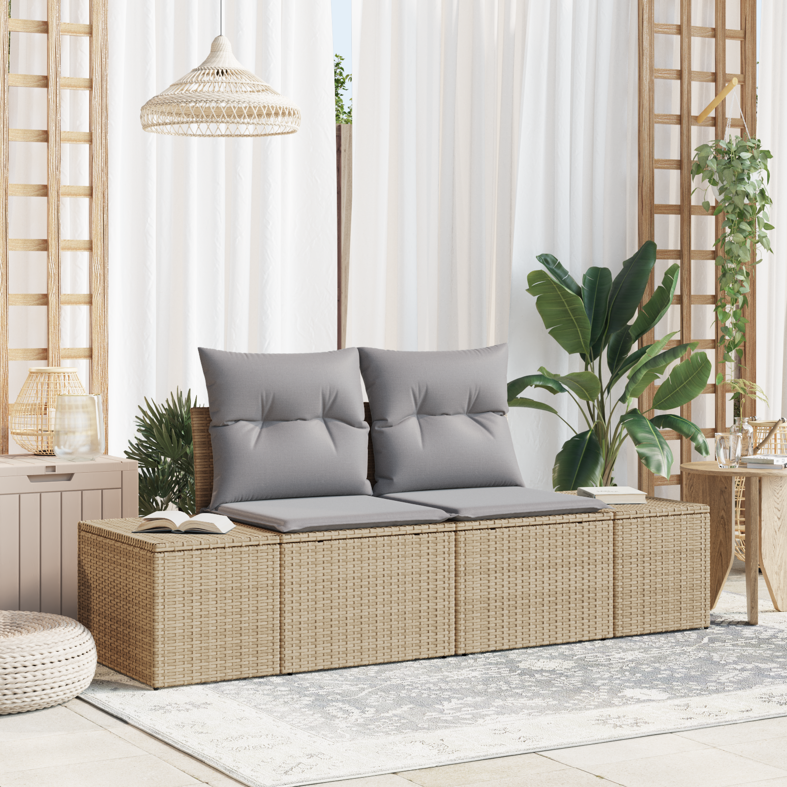Trädgårdsoffa med kudde Beige 184 x 62 x 69 cm konstrotting
