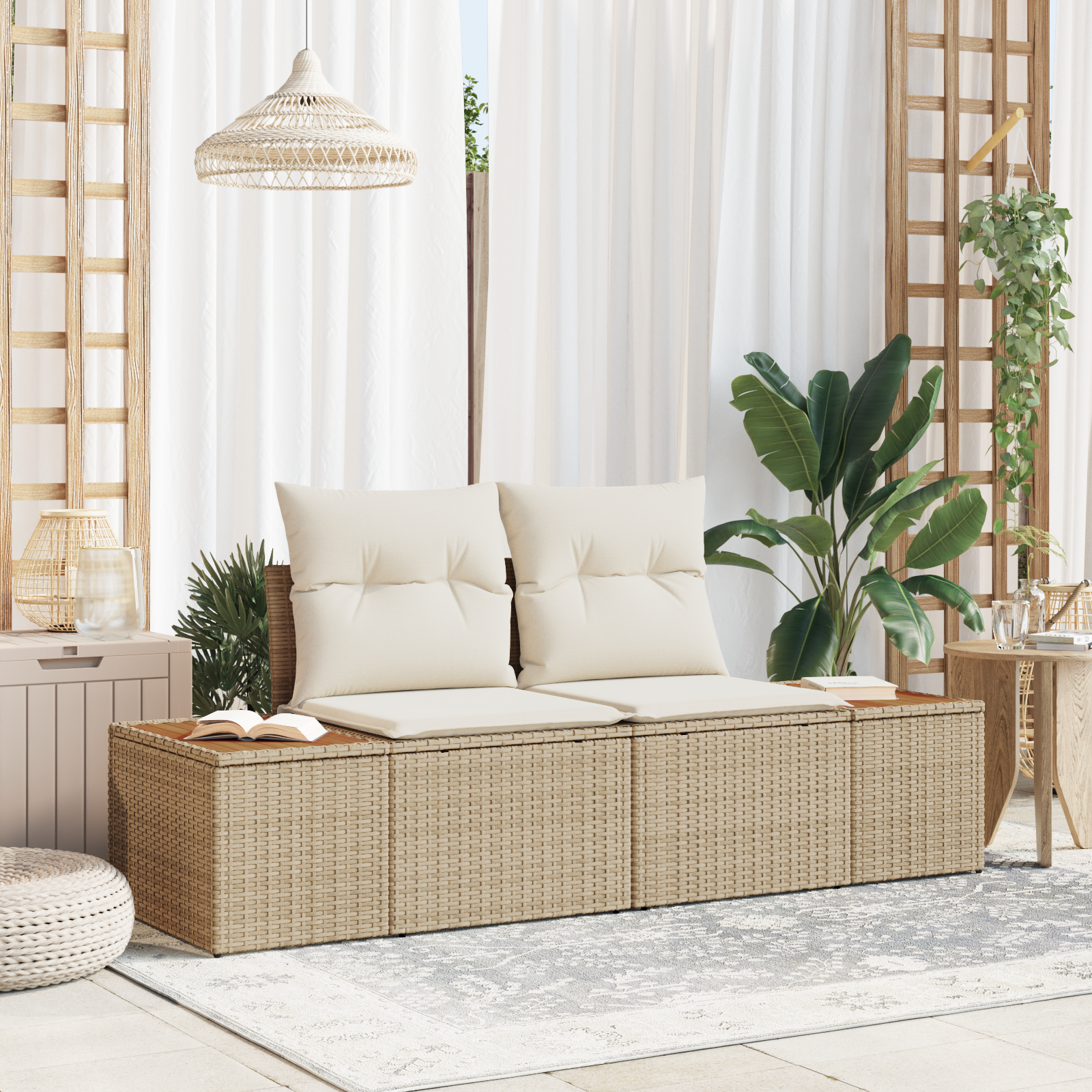 Trädgårdsoffa Beige 184 x 62 x 85cm konstrotting