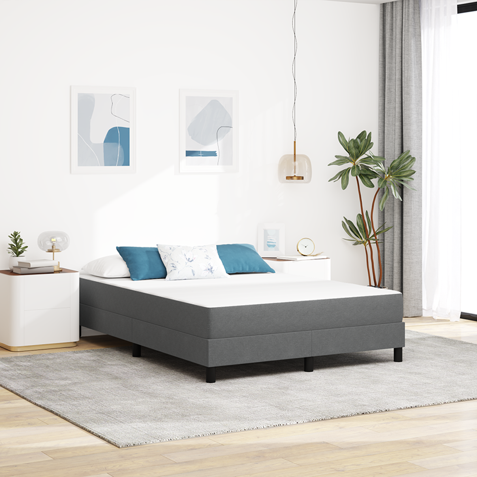 Sängmadrass med madrass Ljusgrå 140 x 190 cm tyg