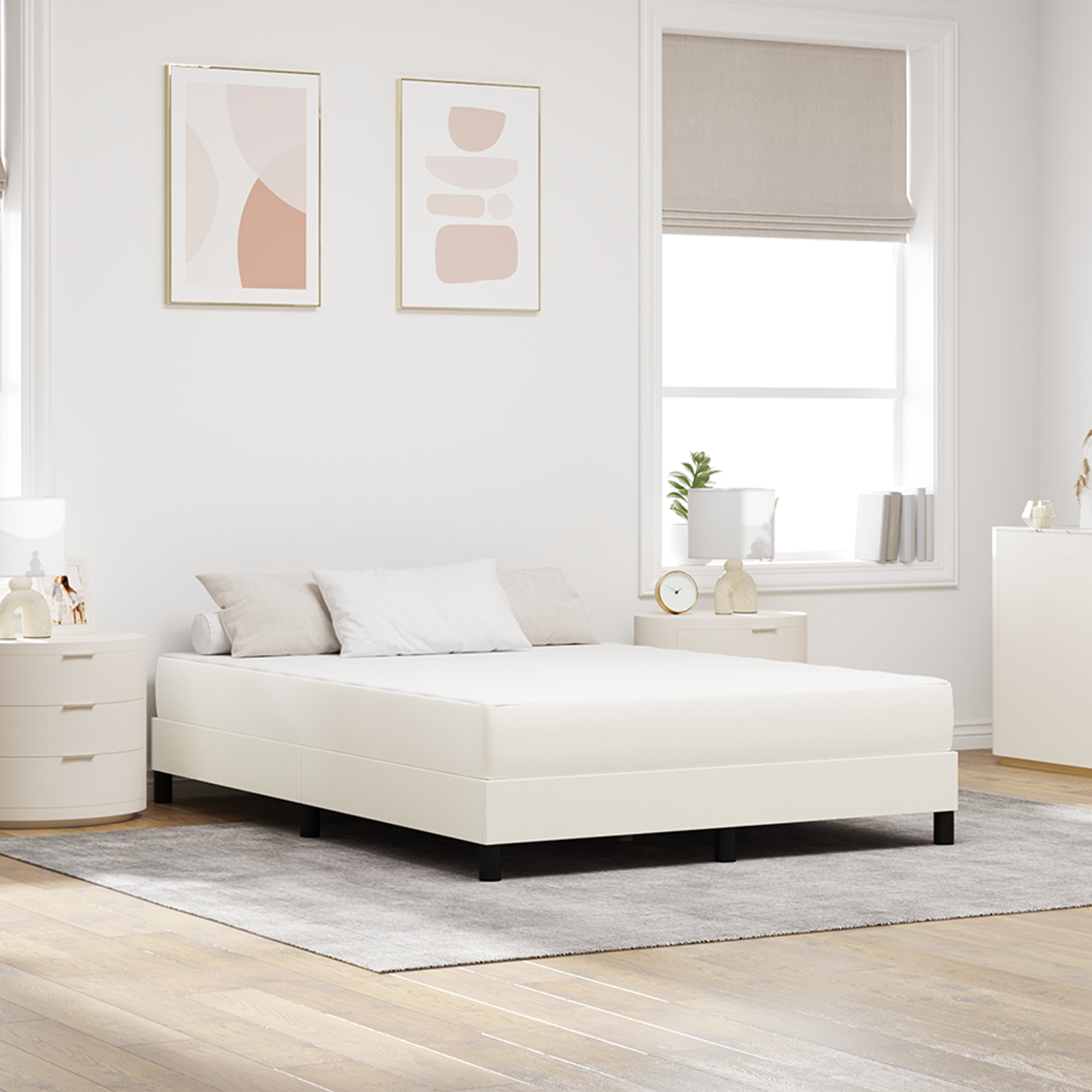 Sängmadrass med madrass Kräm 140 x 190 cm tyg