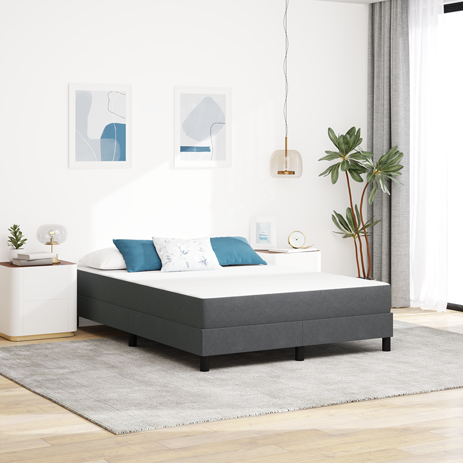 Sängmadrass med madrass Grå 160 x 200 cm tyg