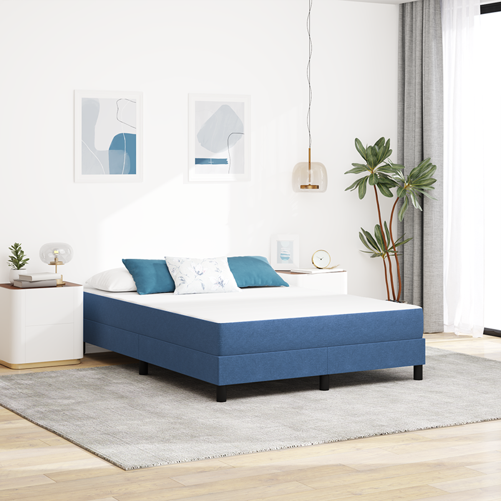 Sängmadrass med madrass Blå 160 x 200 cm tyg