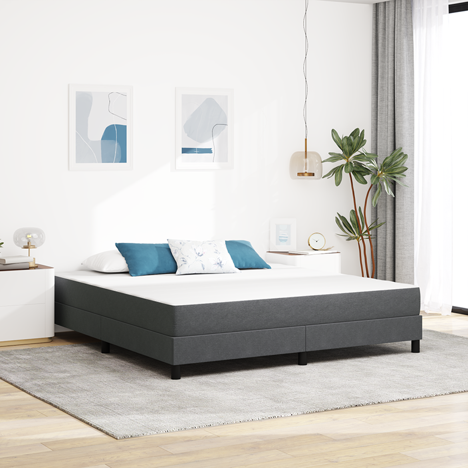 Sängmadrass med madrass Grå 180 x 200 cm tyg