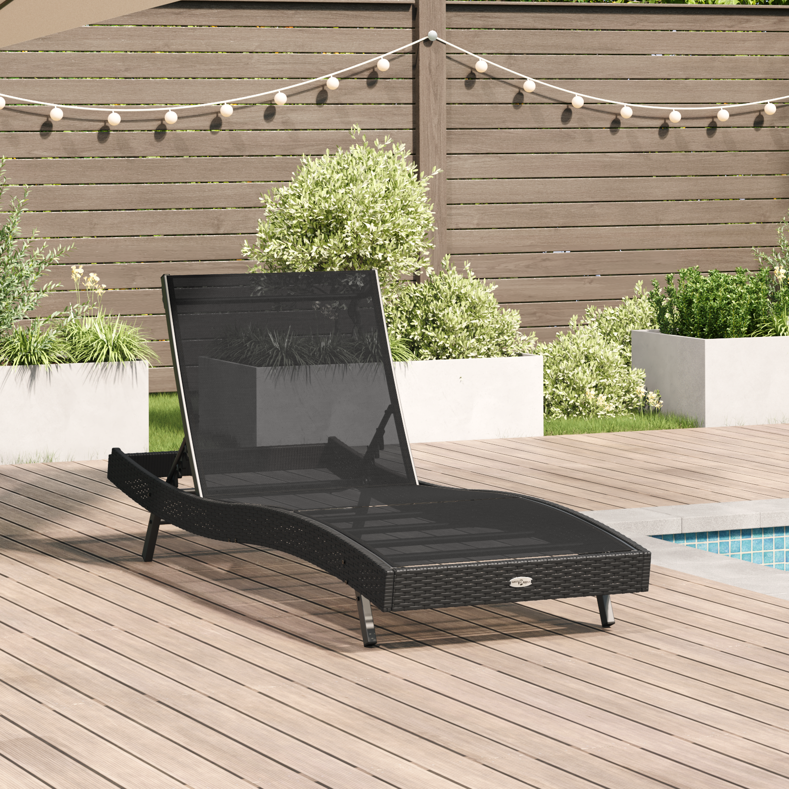 Solstol Reclining Svart 197 x 70 x 82 cm konstrotting