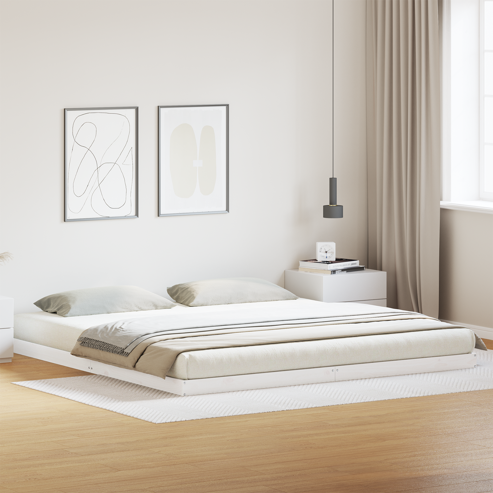 Sängram Vit 200 x 220 cm Massiv furu