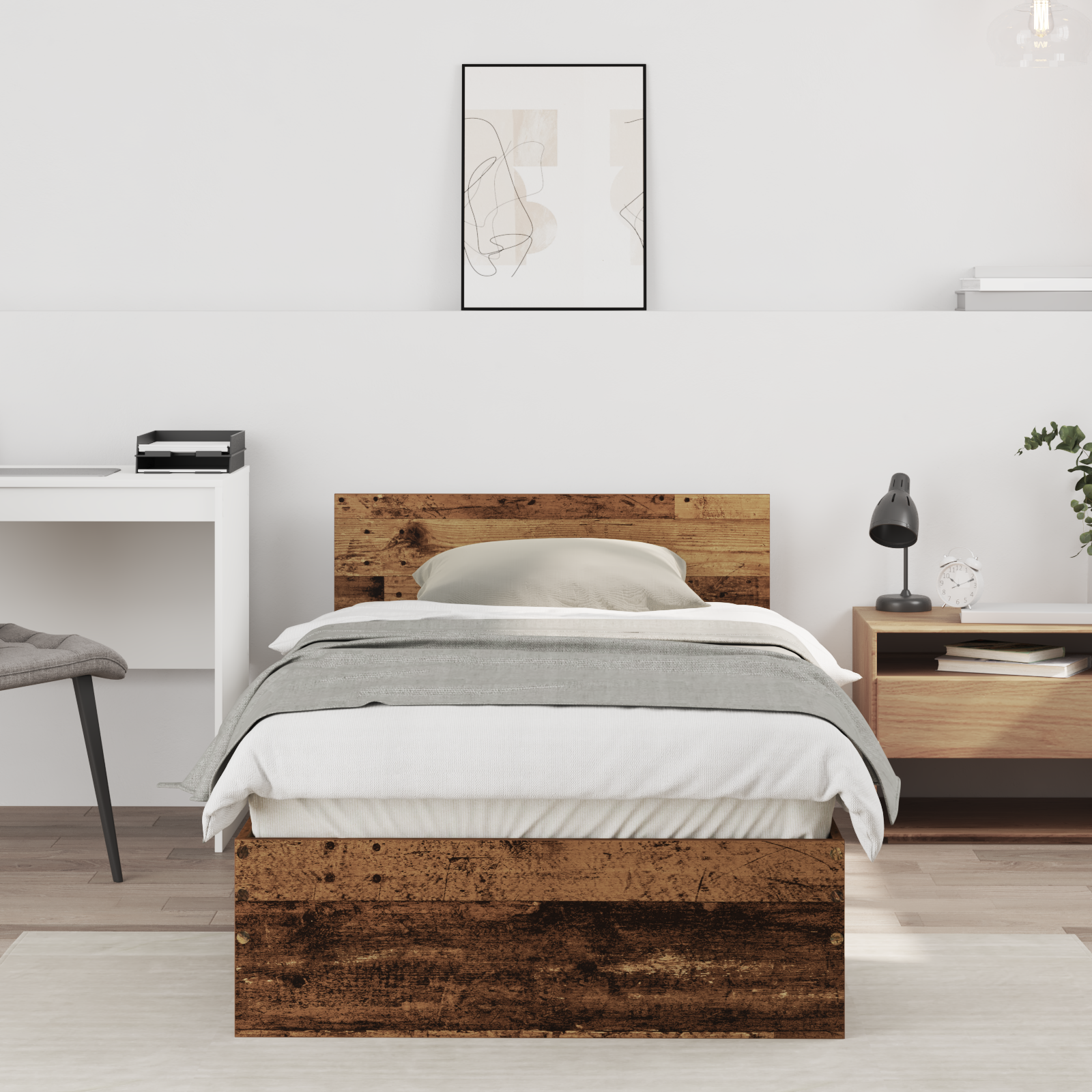 Sängram med huvudgavel Gammalt trä 75 x 190 cm Konstruerat trä