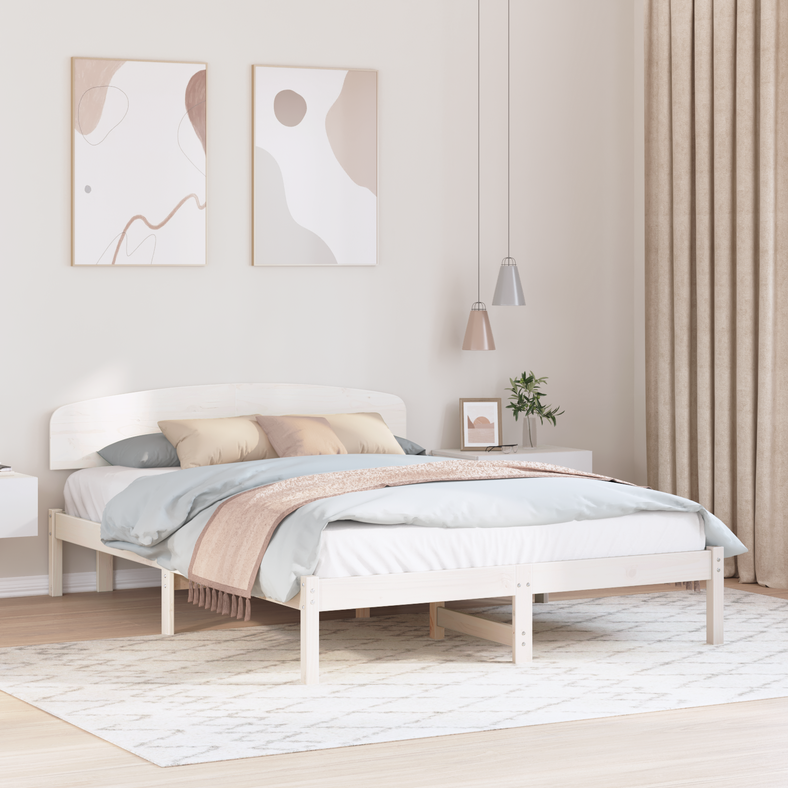Sängram med huvudgavel Vit 150 x 200 cm Massiv furu