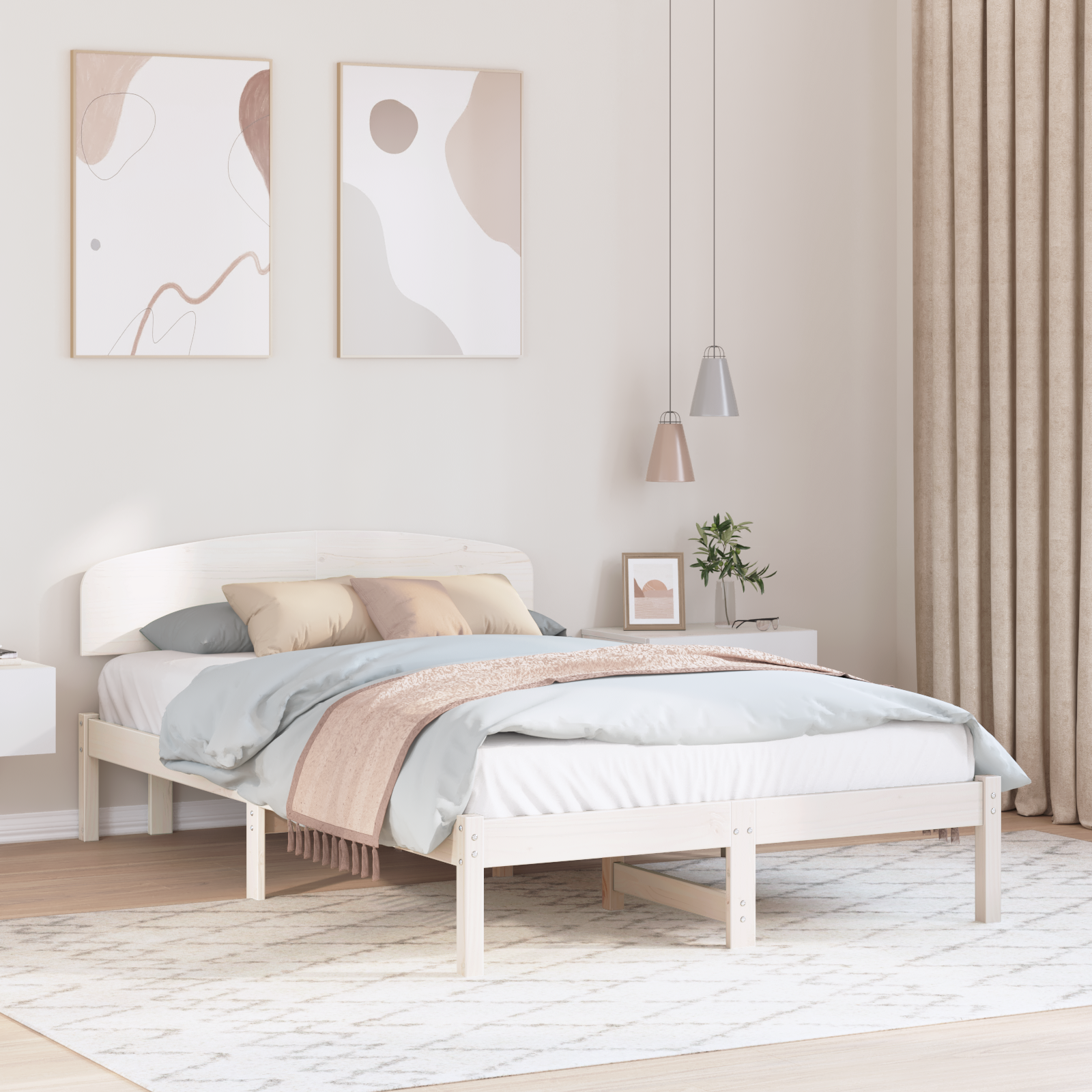 Sängram med huvudgavel Vit 140 x 190 cm Massiv furu