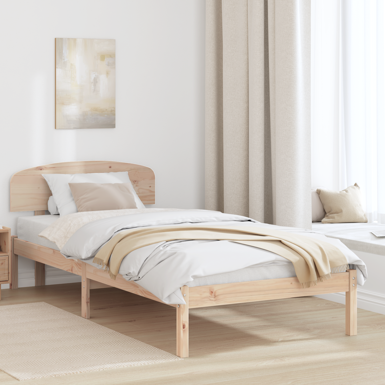 Sängram med huvudgavel Naturfärg 90 x 190 cm Massiv furu