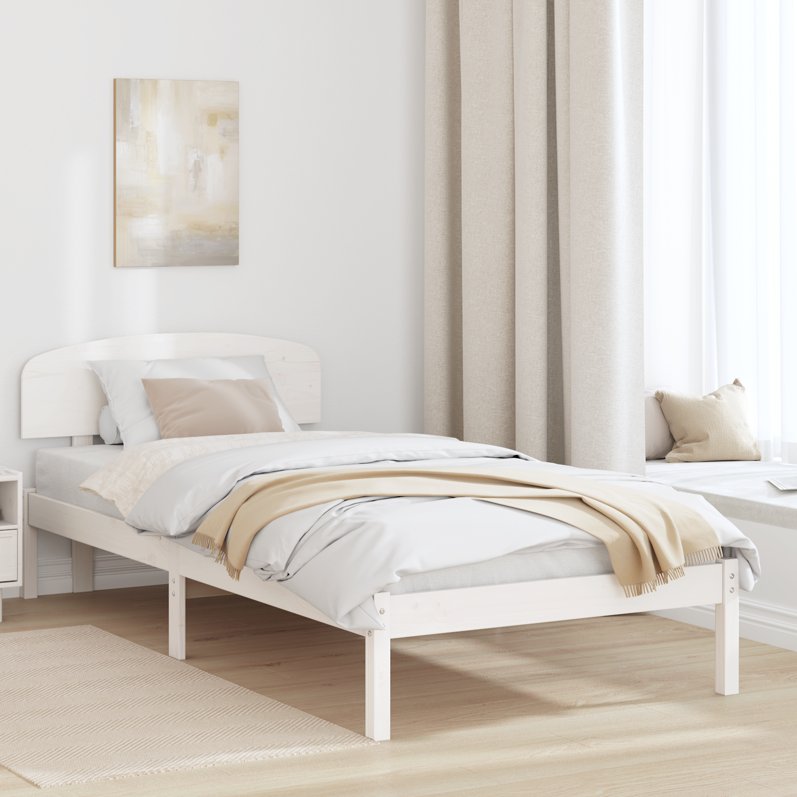 Sängram med huvudgavel Vit 75 x 190 cm Massiv furu