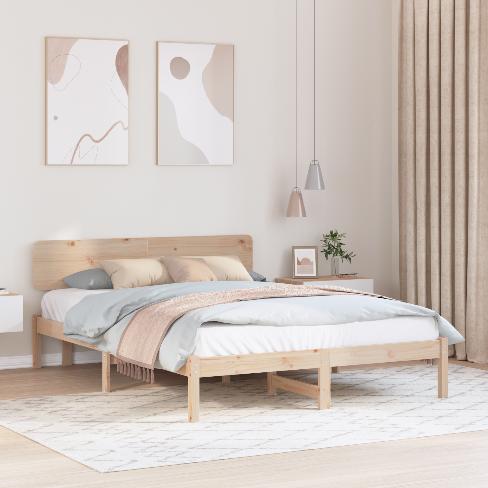 Sängram med huvudgavel Naturfärg 200 x 200 cm Massiv furu