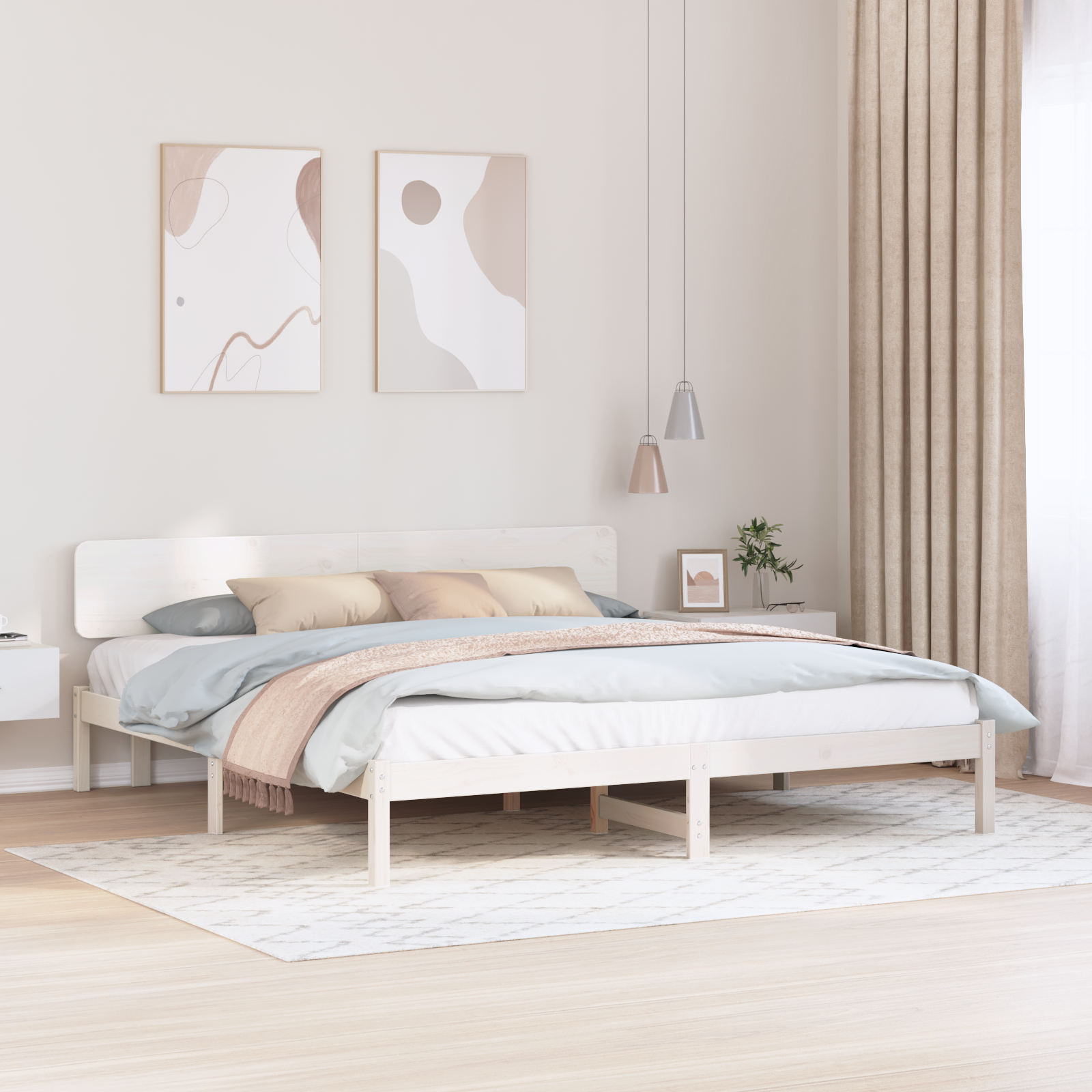 Sängram med huvudgavel Vit 180 x 200 cm Massiv furu