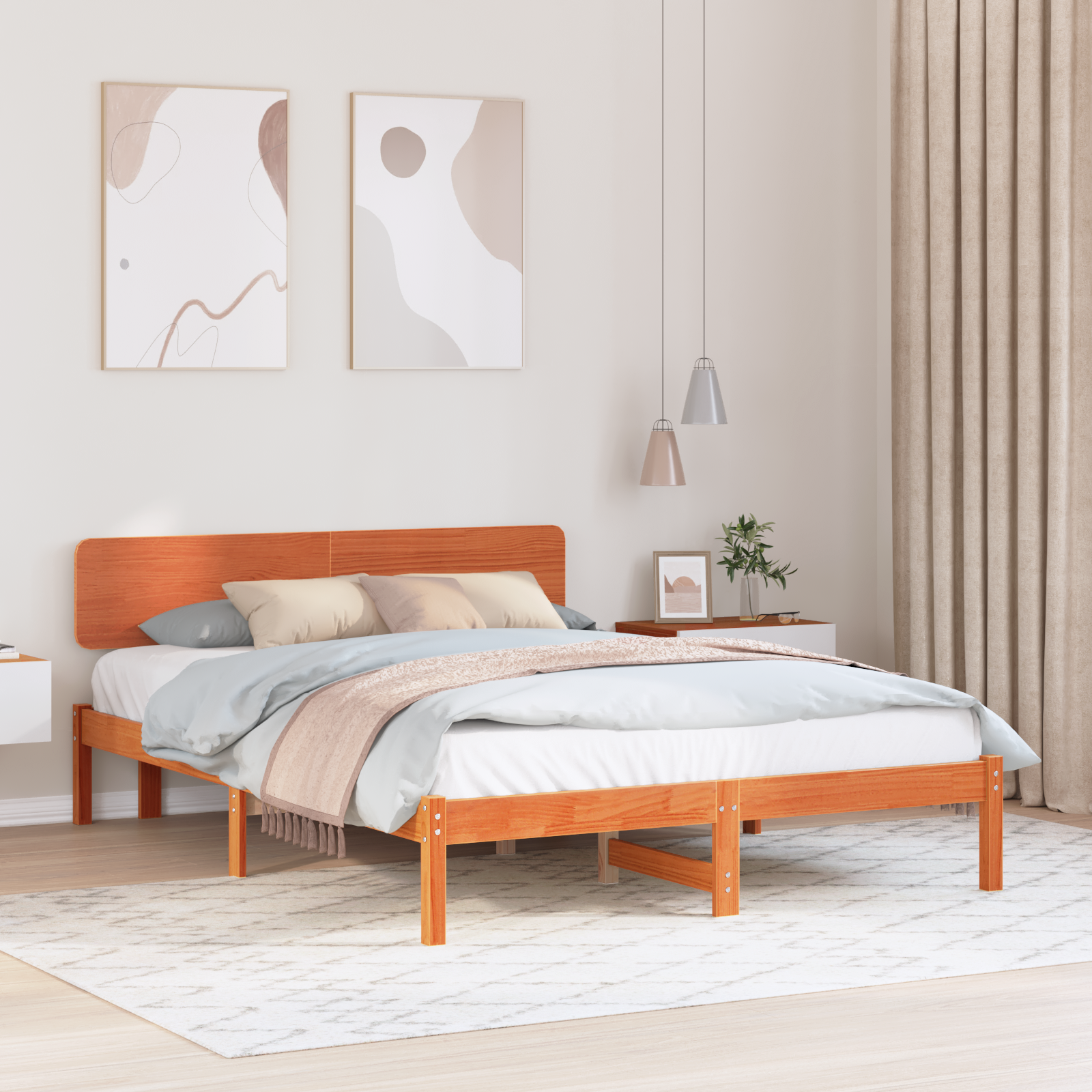 Sängram med huvudgavel Vaxbrun 140 x 200 cm Massiv furu