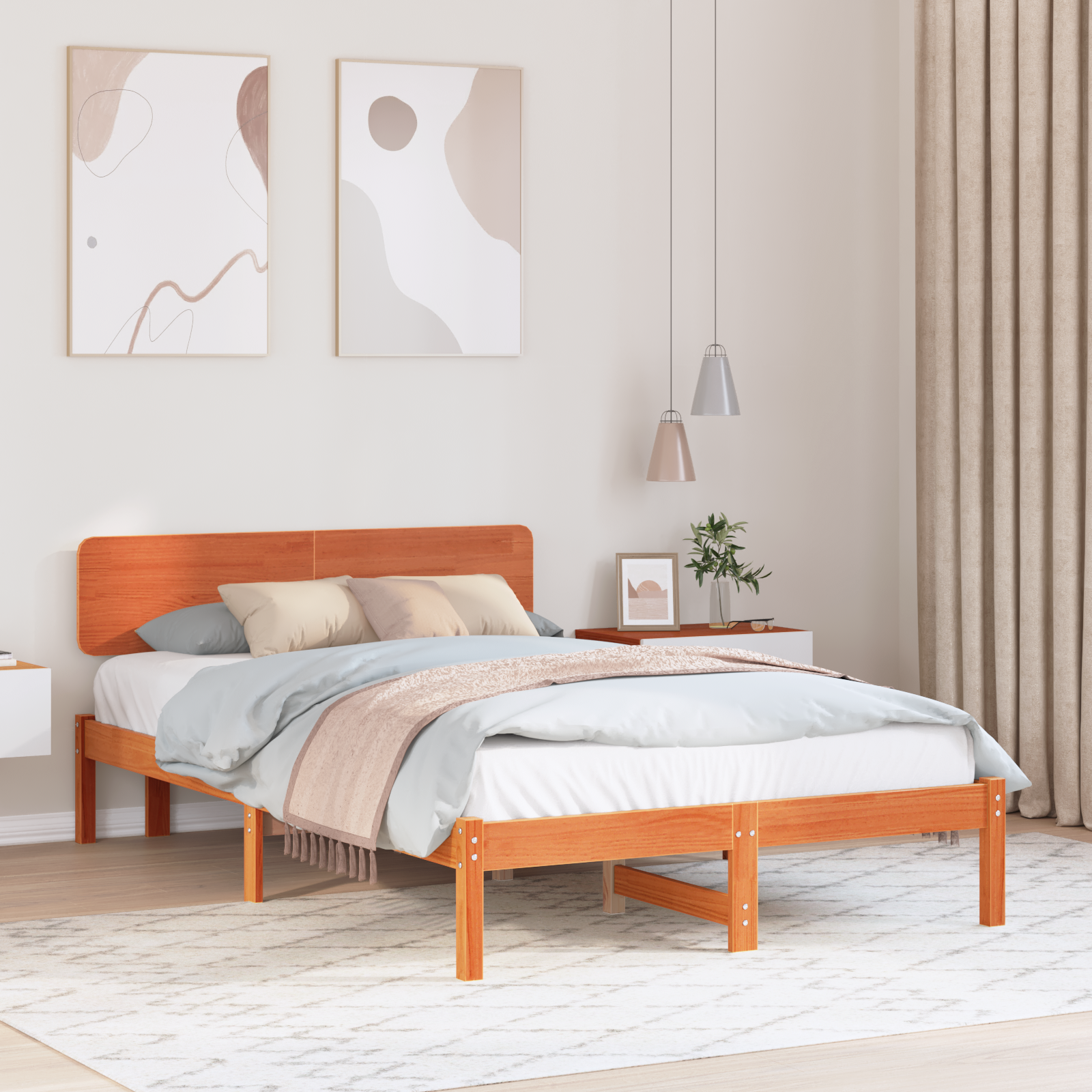Sängram med huvudgavel Vaxbrun 140 x 190 cm Massiv furu