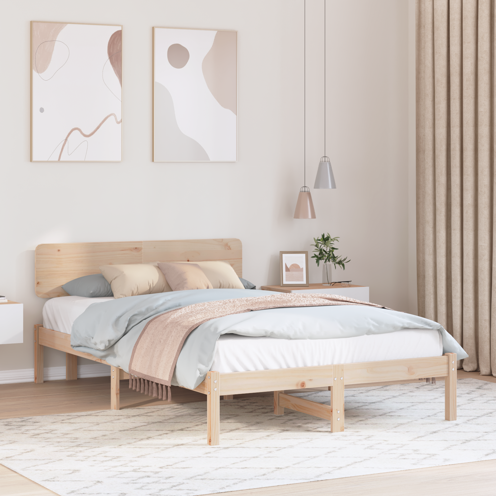 Sängram med huvudgavel Naturfärg 120 x 190 cm Massiv furu