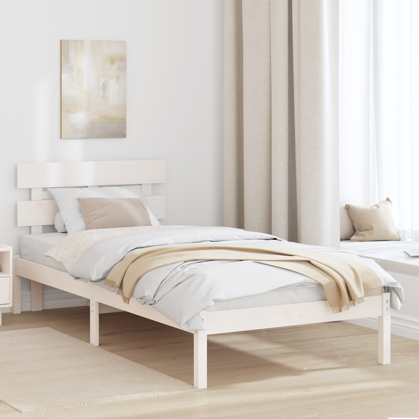 Sängram med huvudgavel Vit 90 x 200 cm Massivt tallträ