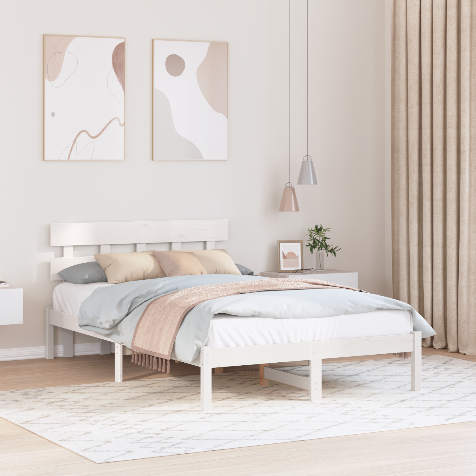 Sängram med huvudgavel Vit 135 x 190 cm Massivt tallträ