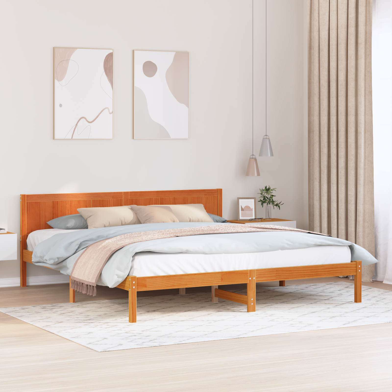 Sängram Brun 200 x 200 cm Massivt tallträ