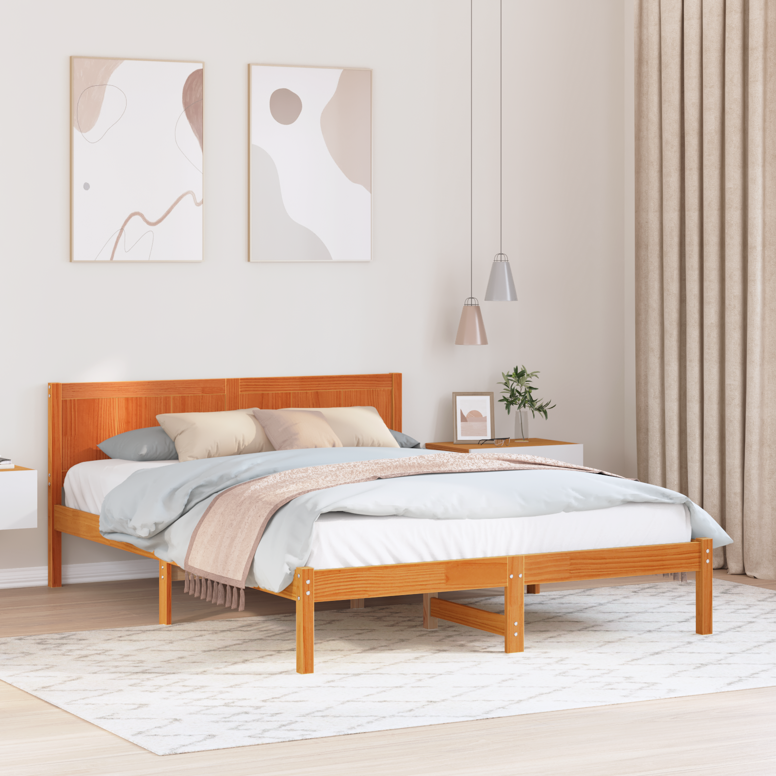 Sängram Brun 150 x 200 cm Massivt tallträ