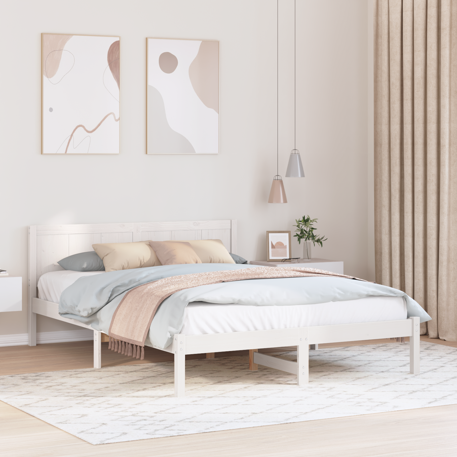 Sängram Vit 140 x 200 cm Massivt tallträ