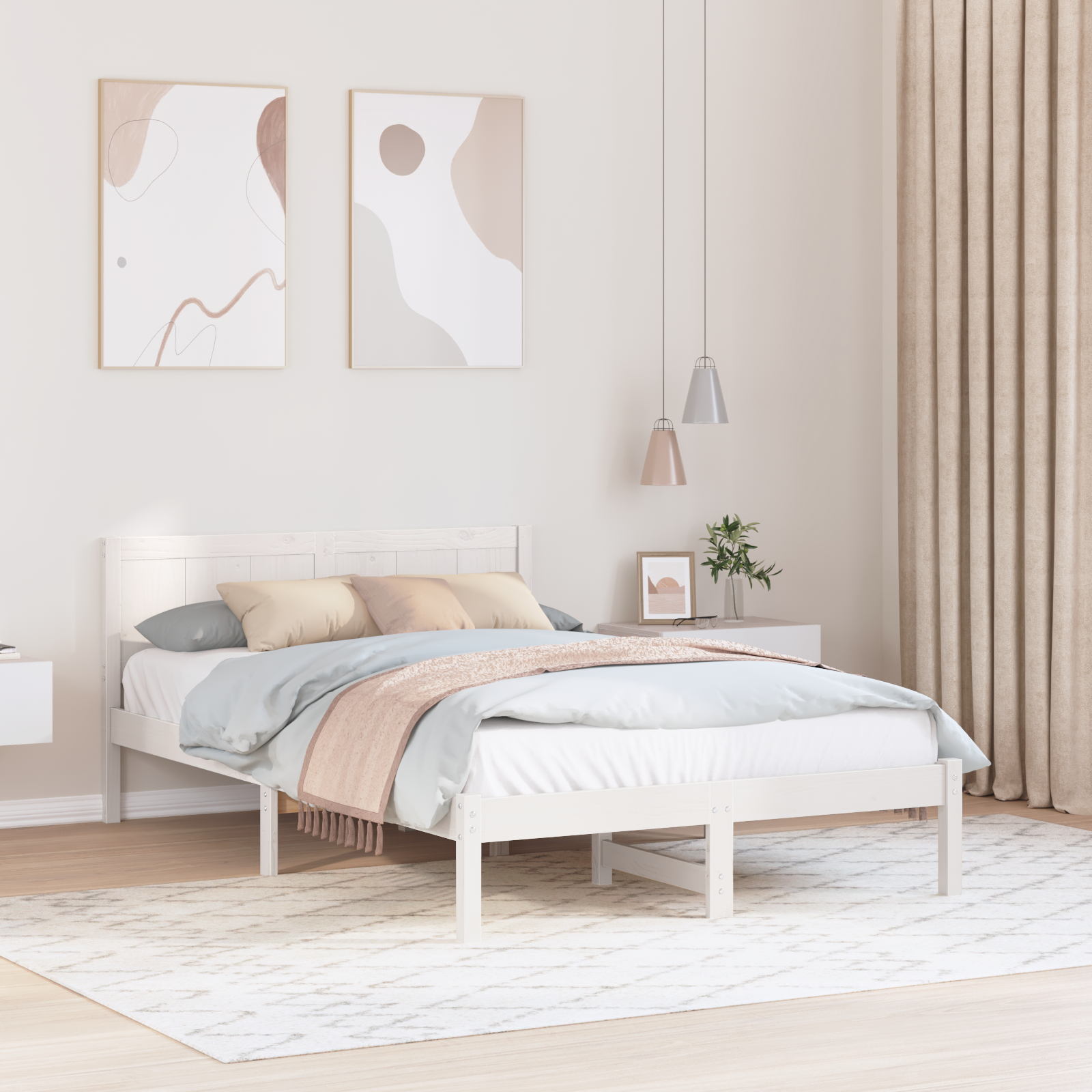 Sängram Vit 120 x 200 cm Massivt tallträ