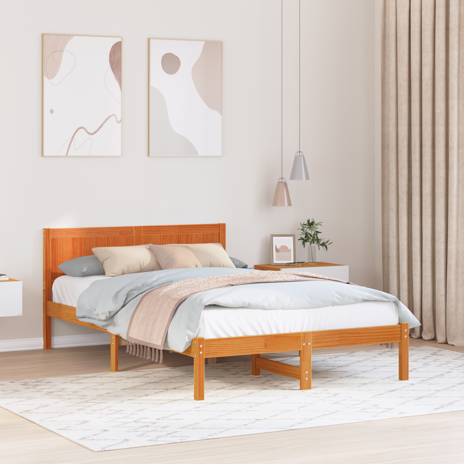 Sängram Brun 140 x 190 cm Massivt tallträ