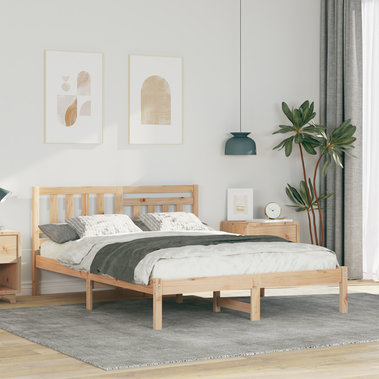 Sängram med huvudgavel Brun 135 x 190 cm Massiv furu