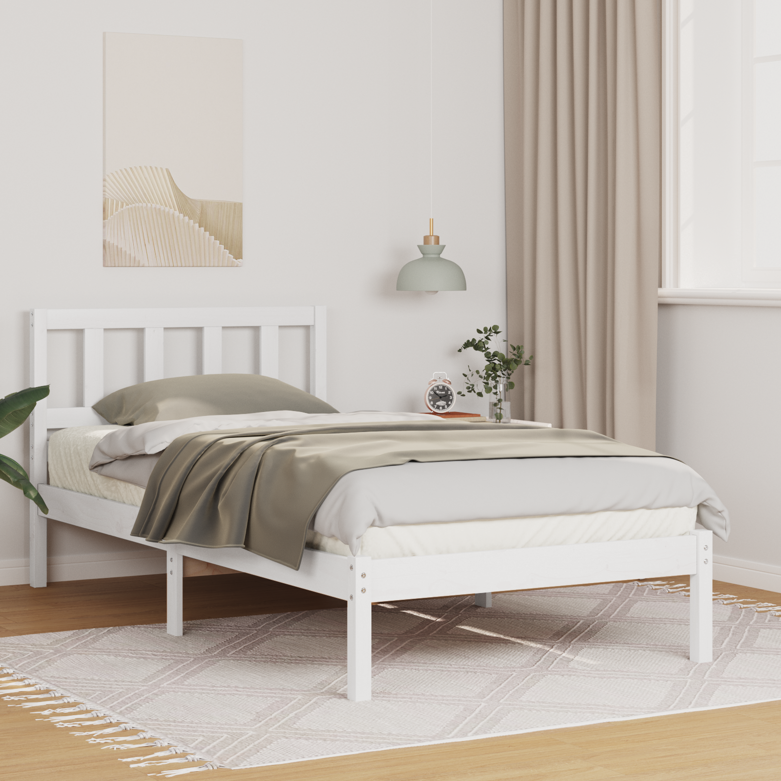 Sängram med huvudgavel Vit 90 x 190 cm Massiv furu