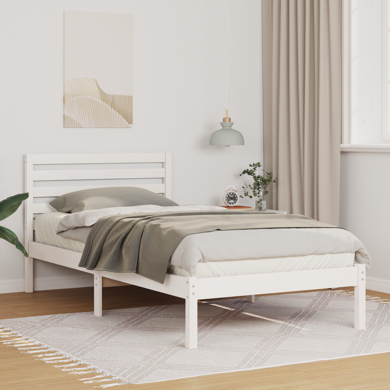 Sängram med huvudgavel Vit 100 x 200 cm Massiv furu
