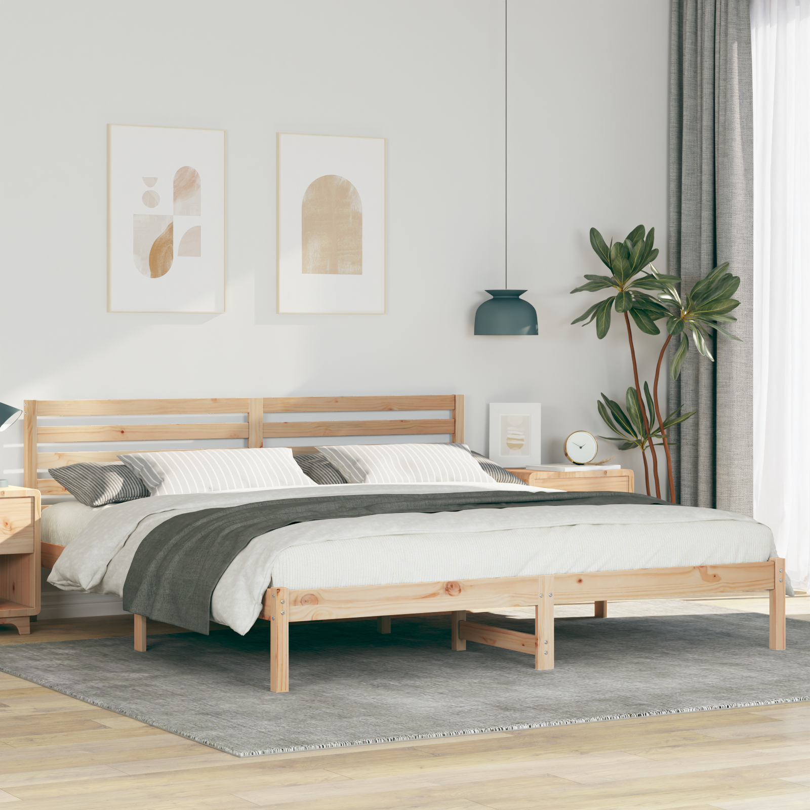 Sängram med huvudgavel Brun 200 x 200 cm Massiv furu